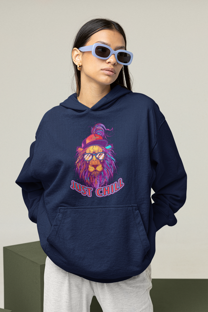 JUST CHILL NEON LION Frontside Streetwear - Slammer Organic Oversized Unisex Adult Hoodie