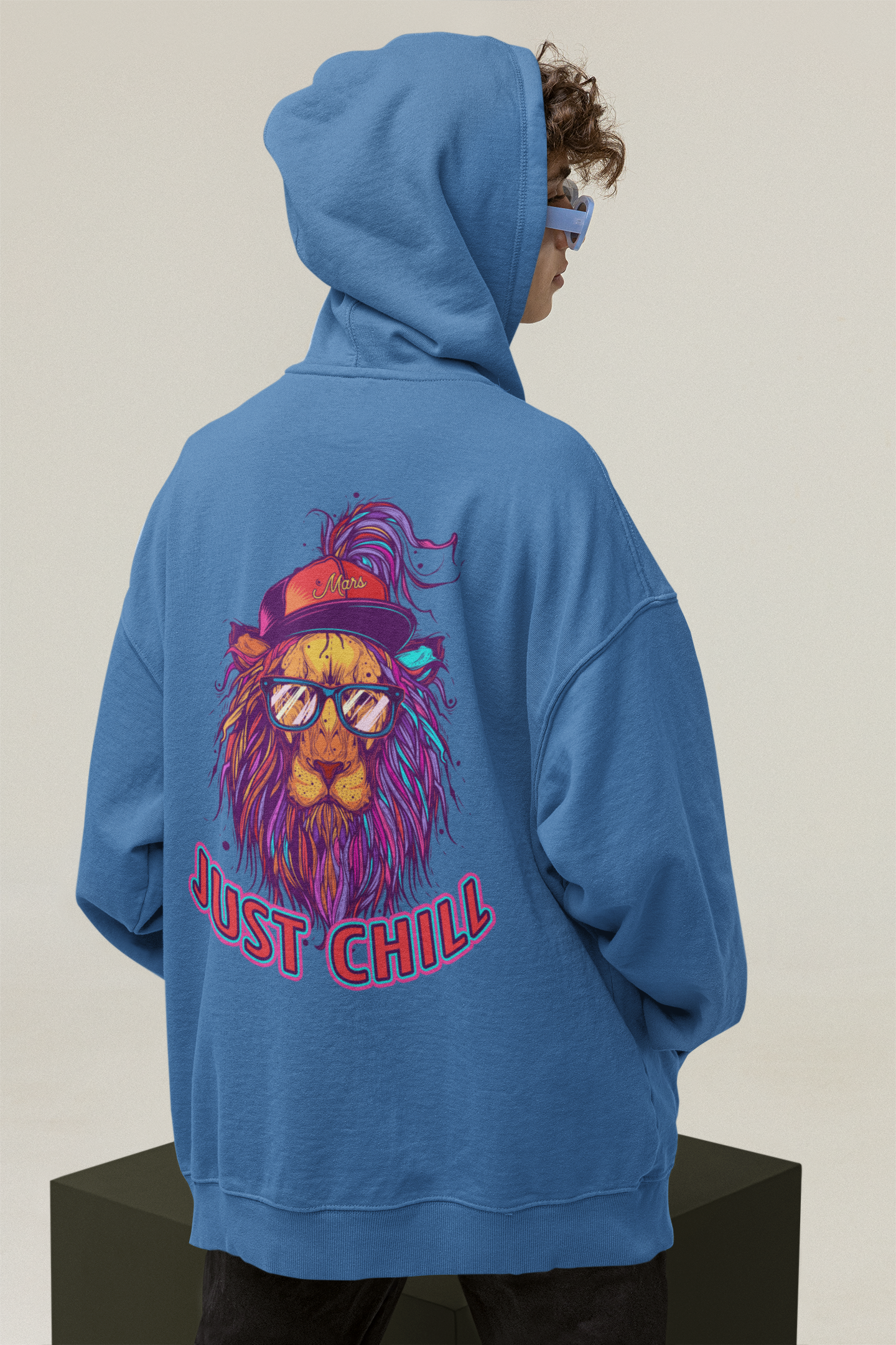 JUST CHILL NEON LION Streetwear Back - Slammer Organic Oversized Unisex Adult Hoodie SH