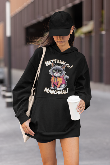 Nett kann ich ! Manchmal ! Comic Katze oder Hund - Hochwertiger Mittelschwerer Fleece-Hoodie für Unisex Erwachsene - Weltweit Verfügbar - GL