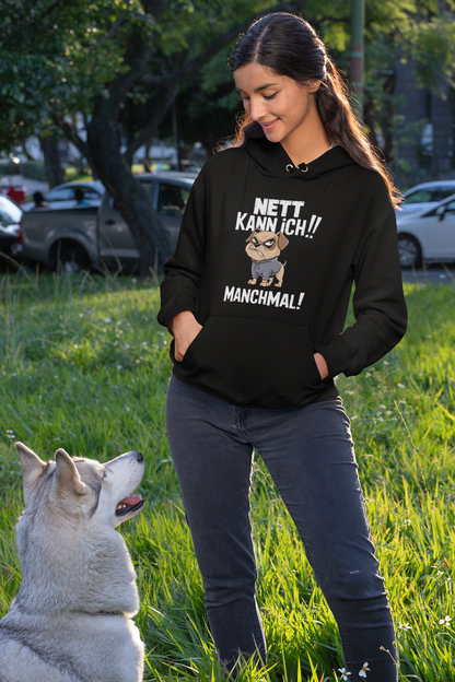 Nett kann ich ! Manchmal ! Comic Katze oder Hund - Hochwertiger Mittelschwerer Fleece-Hoodie für Unisex Erwachsene - Weltweit Verfügbar - GL