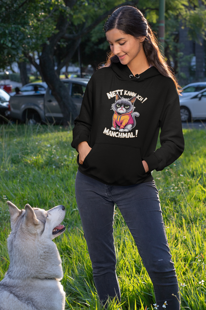 Nett kann ich ! Manchmal ! Comic Katze oder Hund - Hochwertiger Mittelschwerer Fleece-Hoodie für Unisex Erwachsene - Weltweit Verfügbar - GL