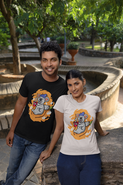 Koala Coffee Time Front - Unisex Erwachsenen Bio Baumwolle Kurzarm Shirt Creator T-Shirt 2.0 ST/ST SH