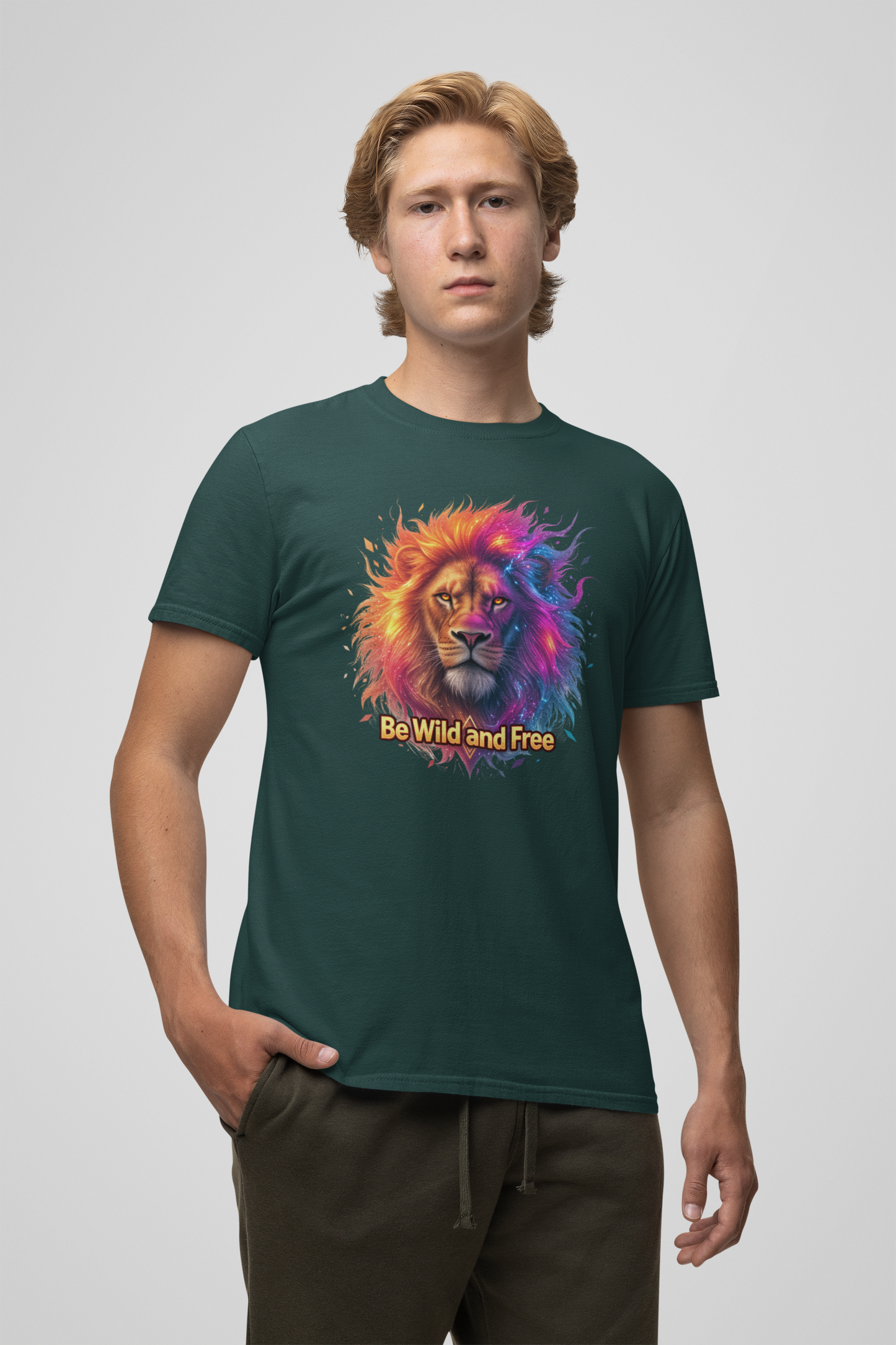 Löwe Be Wild and Free Galaxy Groß - Unisex Erwachsenen Bio Creator T-Shirt ST/ST SH
