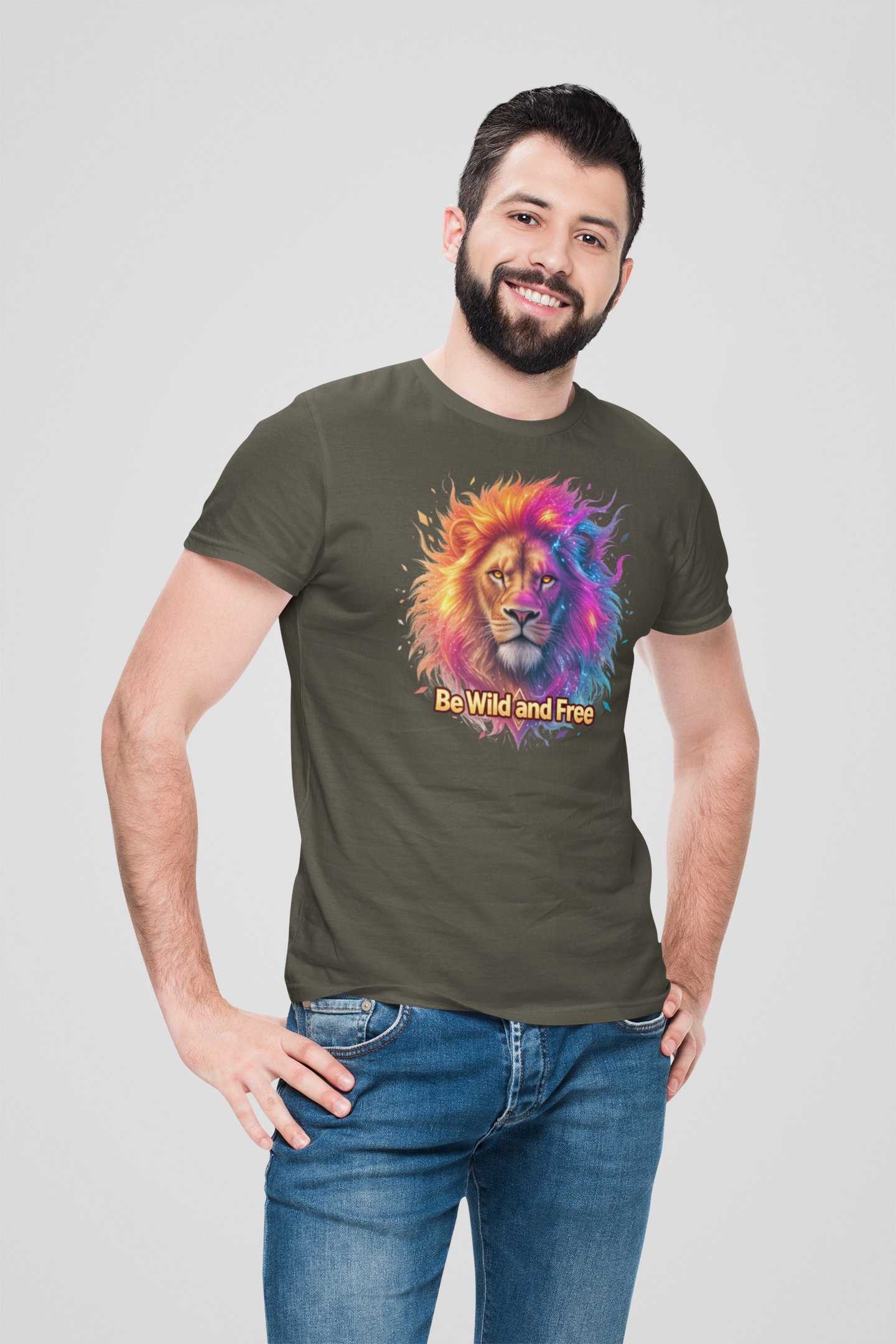 Löwe Be Wild and Free Galaxy Groß - Unisex Erwachsenen Bio Creator T-Shirt ST/ST SH