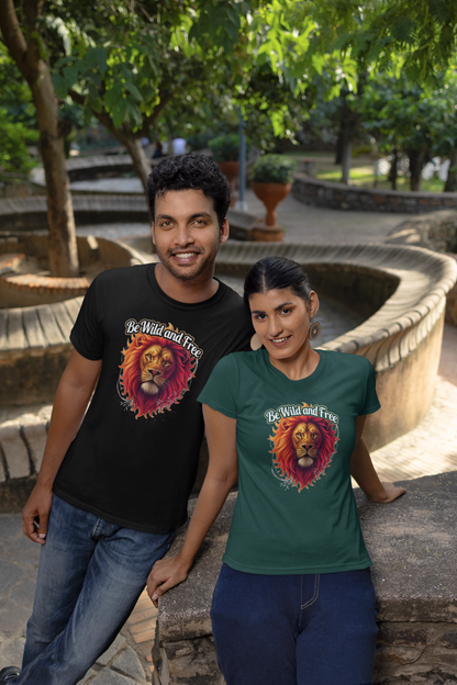 Löwe Be Wild and Free Groß Front - Unisex Erwachsenen Bio Creator T-Shirt ST/ST SH