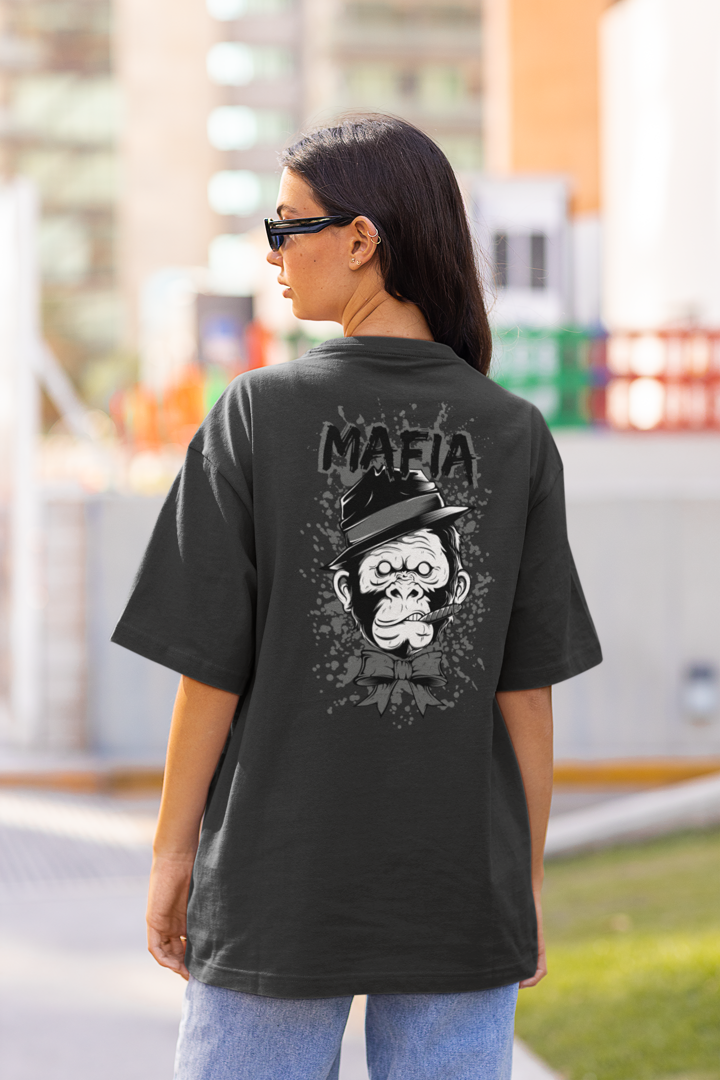 MAFIA MONKEY Streetwear Backprint - Freestyler Bio Oversized Unisex T-Shirt Erwachsenen SH