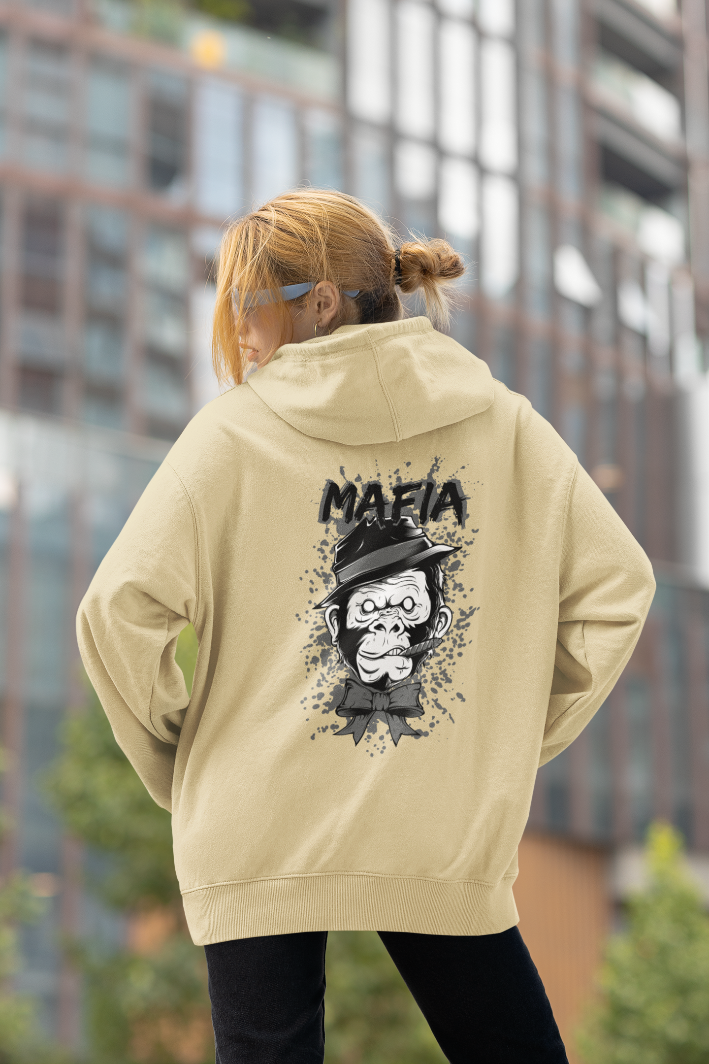 MAFIA MONKEY Streetwear Estampado en la espalda - Sudadera con capucha unisex extragrande orgánica Slammer para adultos SH - Sudadera con capucha unisex extragrande orgánica 2.0