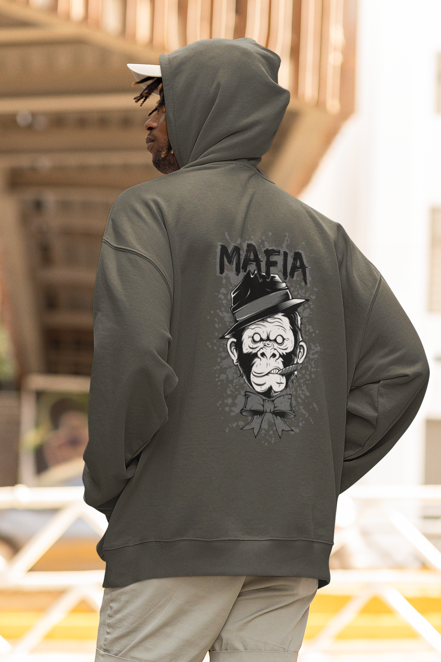 MAFIA MONKEY Streetwear Estampado en la espalda - Sudadera con capucha unisex extragrande orgánica Slammer para adultos SH - Sudadera con capucha unisex extragrande orgánica 2.0