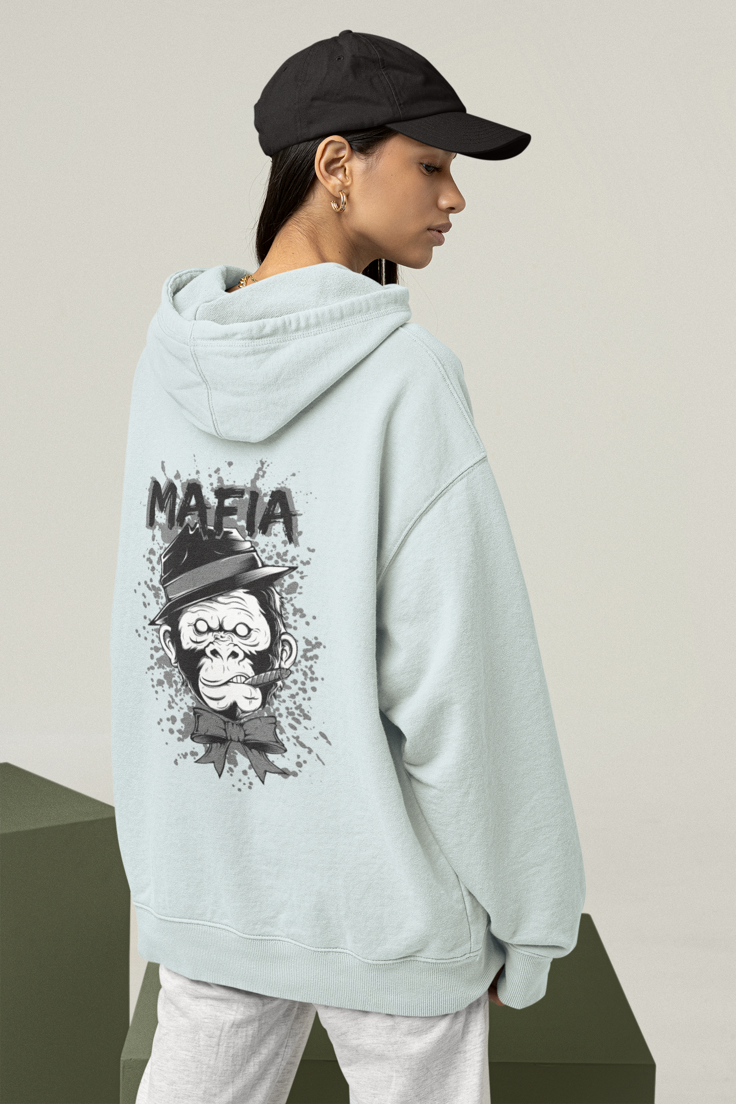 MAFIA MONKEY Streetwear Estampado en la espalda - Sudadera con capucha unisex extragrande orgánica Slammer para adultos SH - Sudadera con capucha unisex extragrande orgánica 2.0