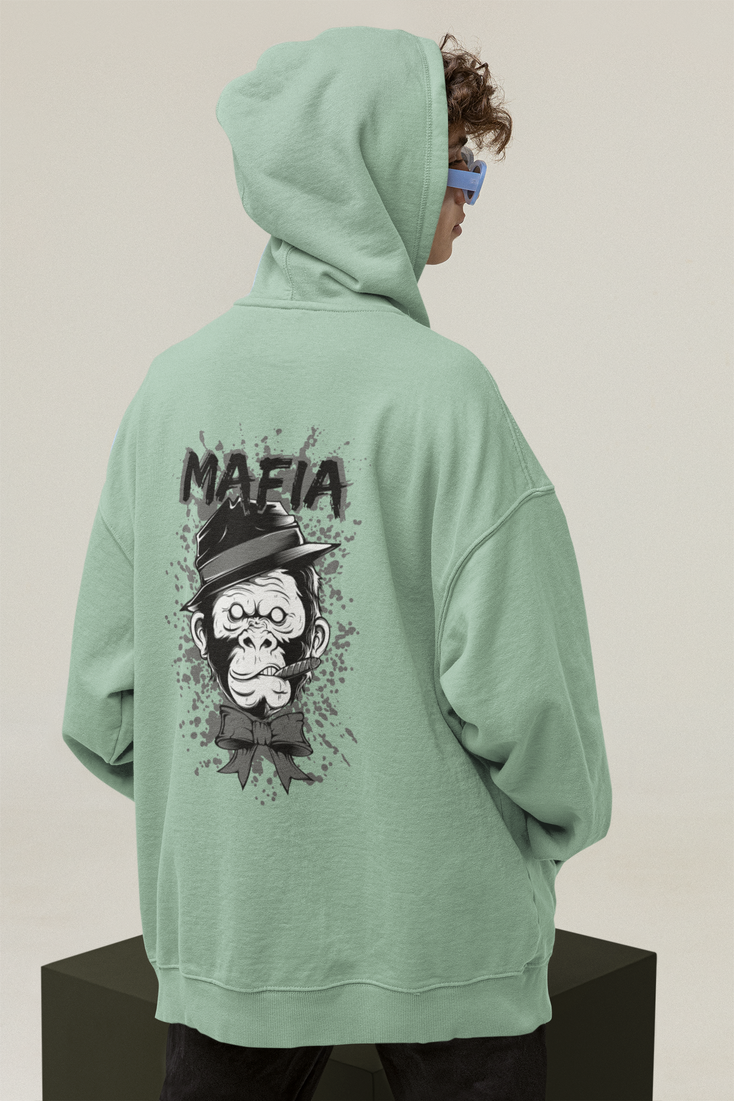 MAFIA MONKEY Streetwear Estampado en la espalda - Sudadera con capucha unisex extragrande orgánica Slammer para adultos SH - Sudadera con capucha unisex extragrande orgánica 2.0