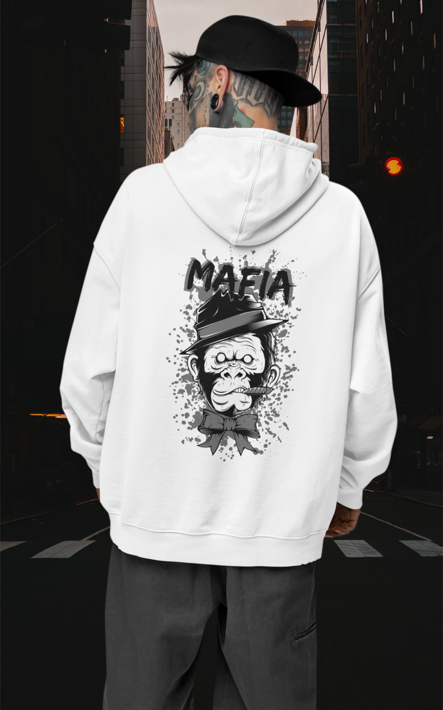 MAFIA MONKEY Streetwear Estampado en la espalda - Sudadera con capucha unisex extragrande orgánica Slammer para adultos SH - Sudadera con capucha unisex extragrande orgánica 2.0