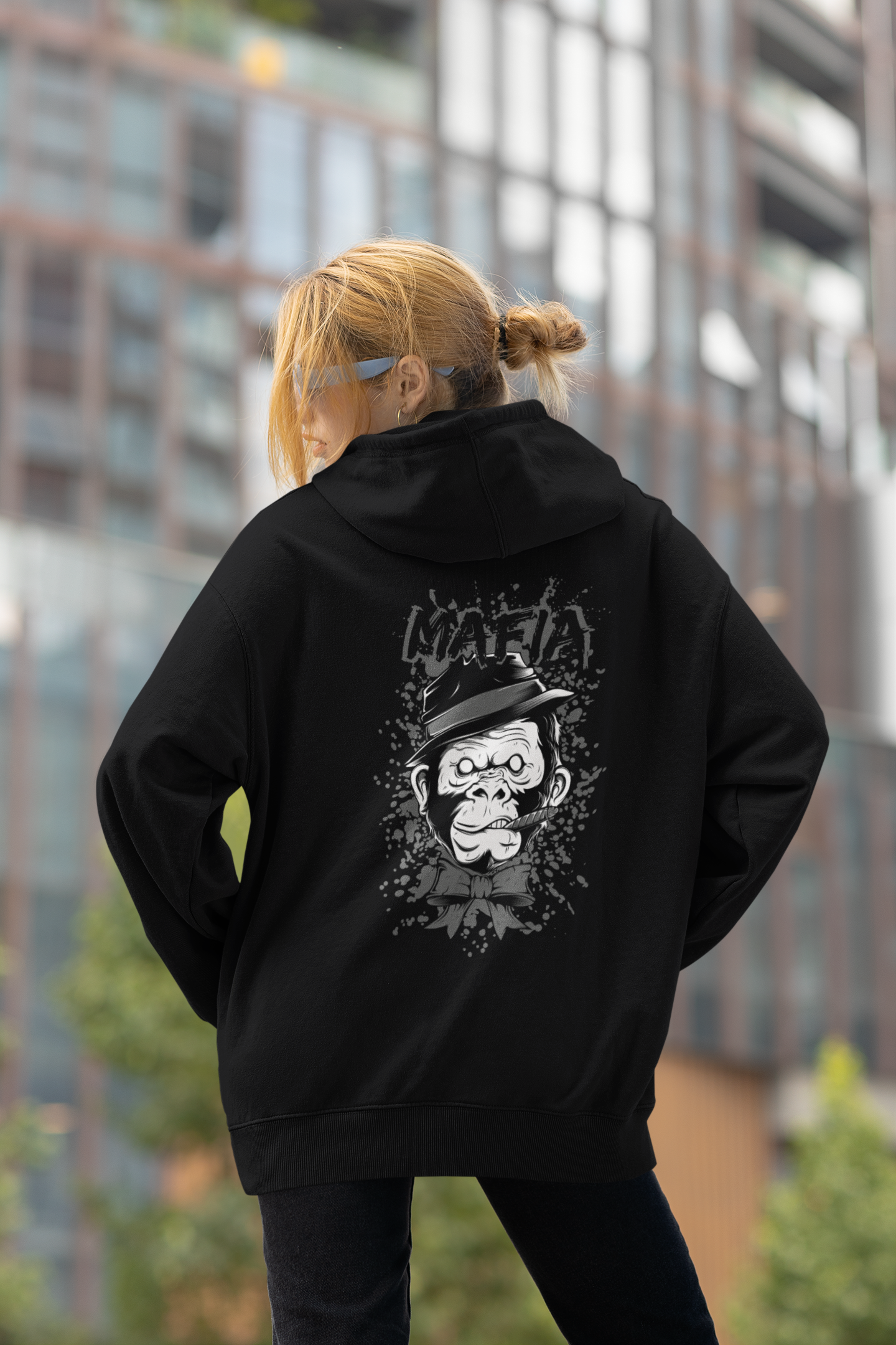 MAFIA MONKEY Streetwear Estampado en la espalda - Sudadera con capucha unisex extragrande orgánica Slammer para adultos SH - Sudadera con capucha unisex extragrande orgánica 2.0