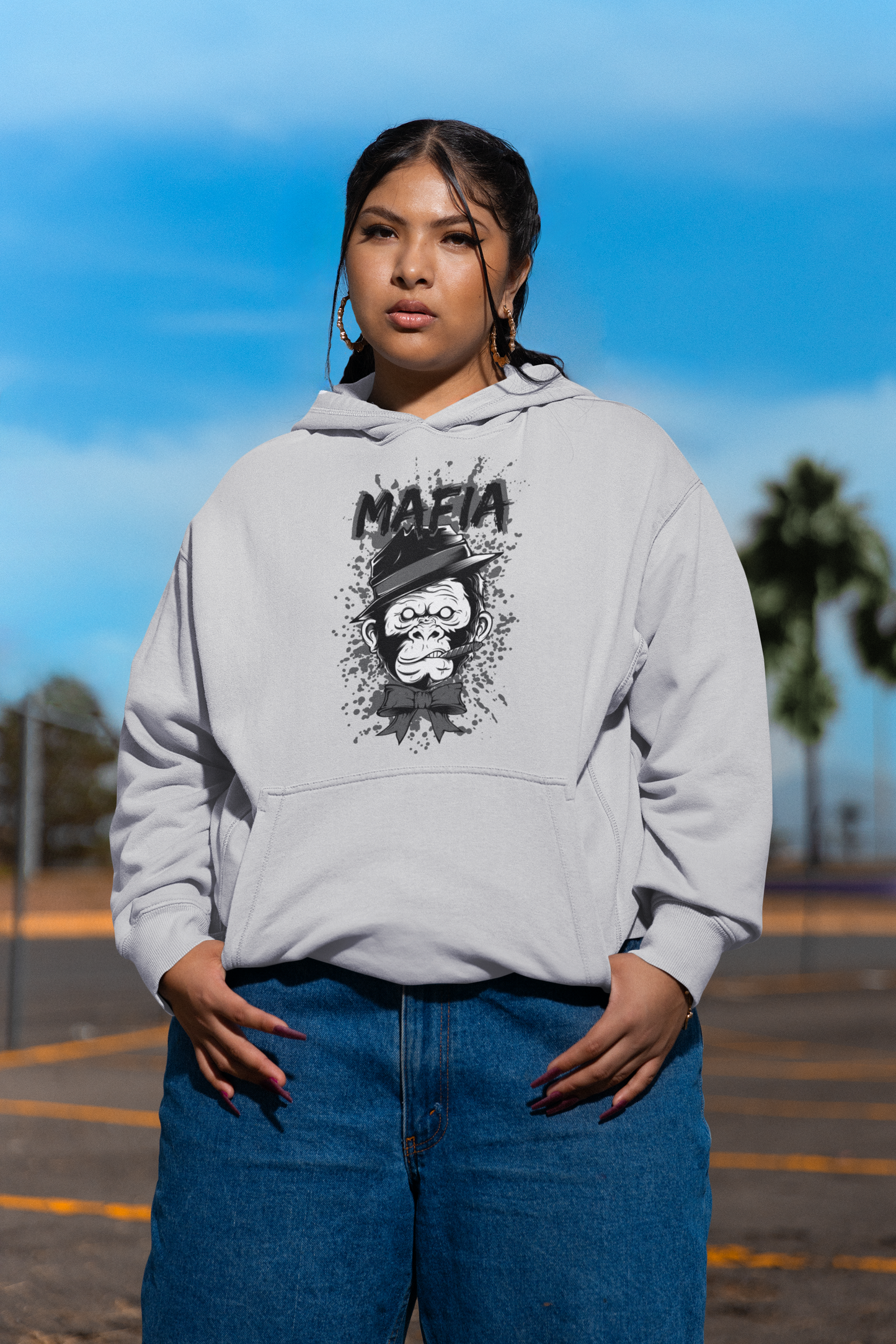 MAFIA MONKEY Streetwear Estampado Frontal - Sudadera con capucha unisex extragrande orgánica Slammer para adultos SH - Sudadera con capucha unisex extragrande orgánica 2.0