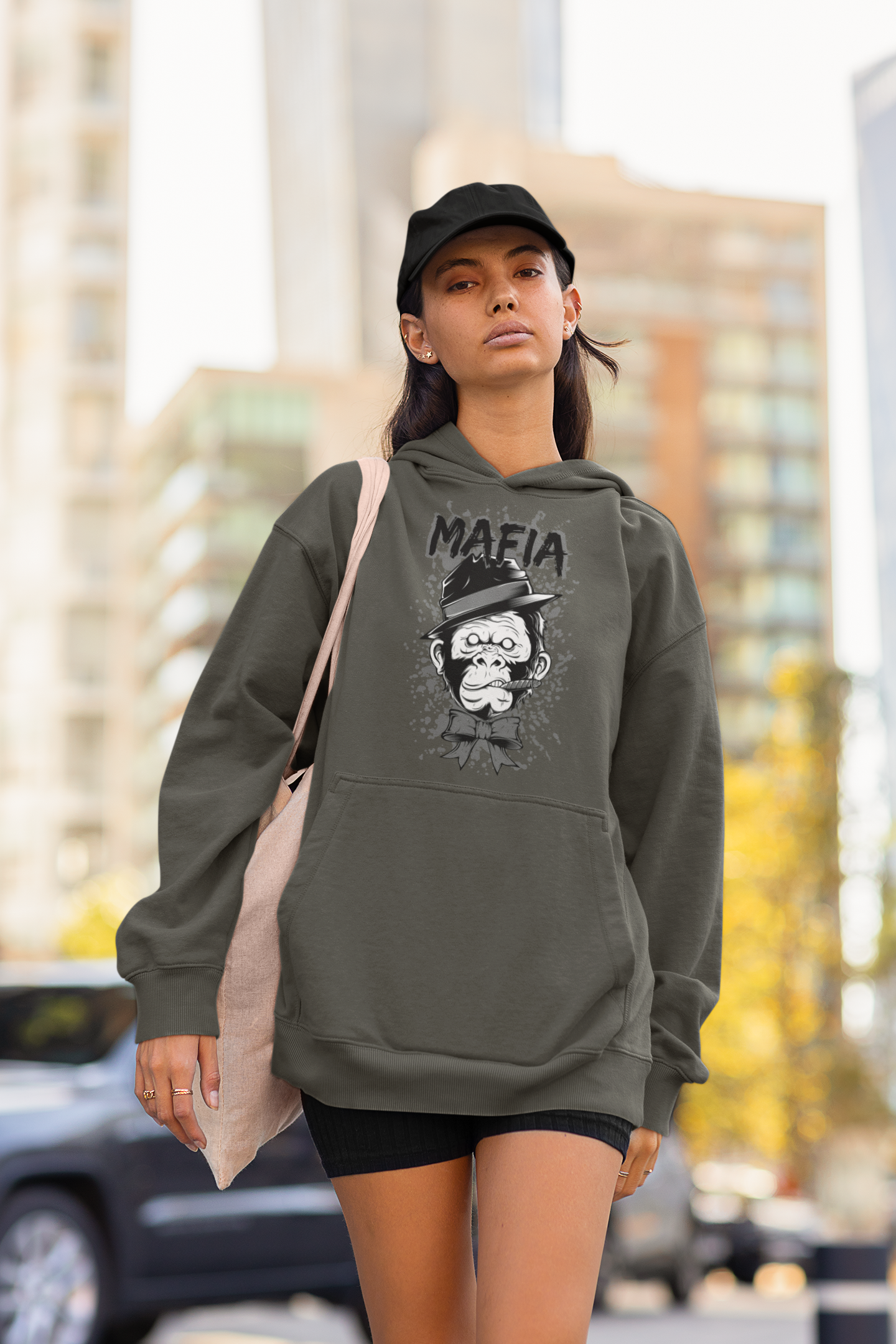 MAFIA MONKEY Streetwear Estampado Frontal - Sudadera con capucha unisex extragrande orgánica Slammer para adultos SH - Sudadera con capucha unisex extragrande orgánica 2.0