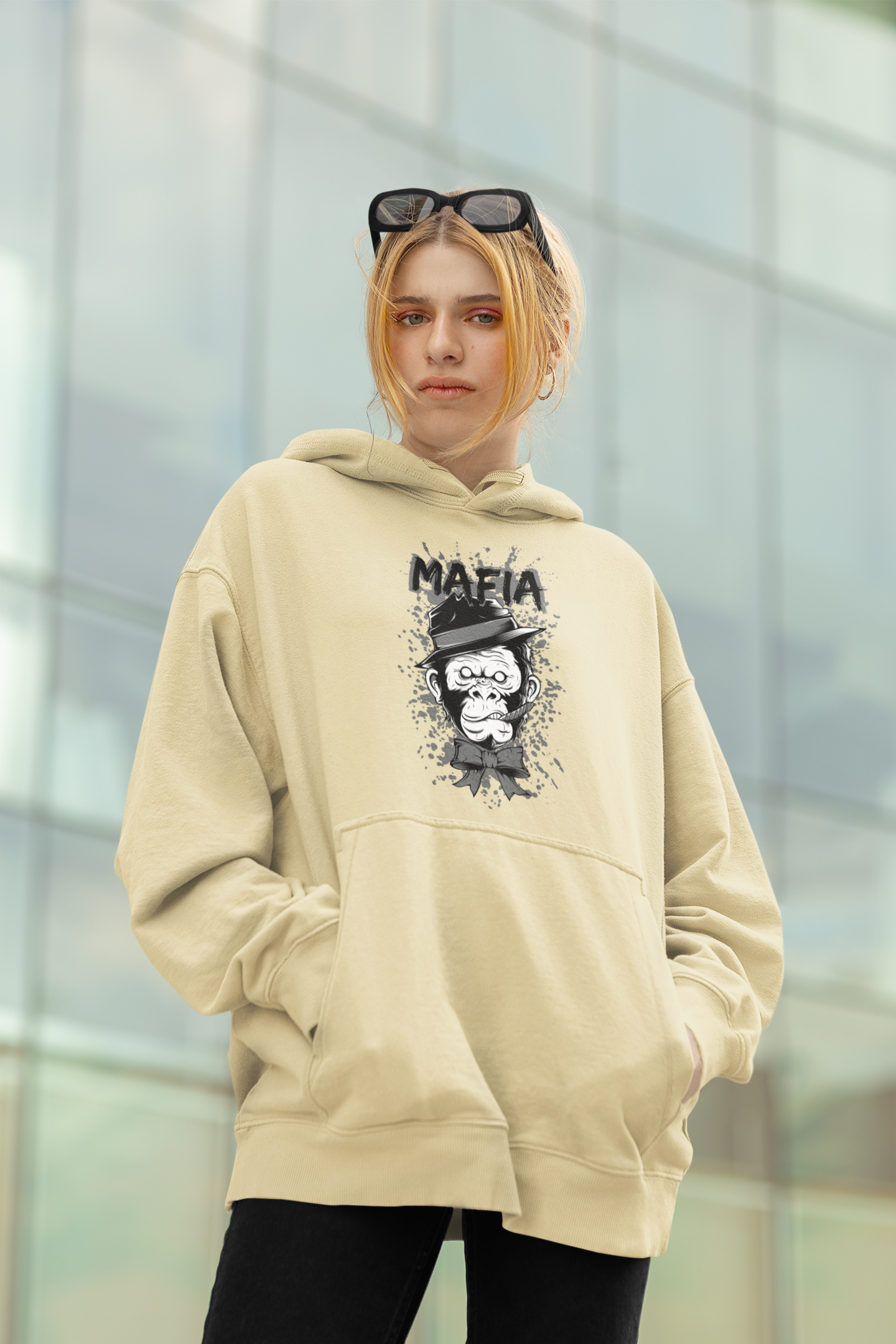 MAFIA MONKEY Streetwear Estampado Frontal - Sudadera con capucha unisex extragrande orgánica Slammer para adultos SH - Sudadera con capucha unisex extragrande orgánica 2.0