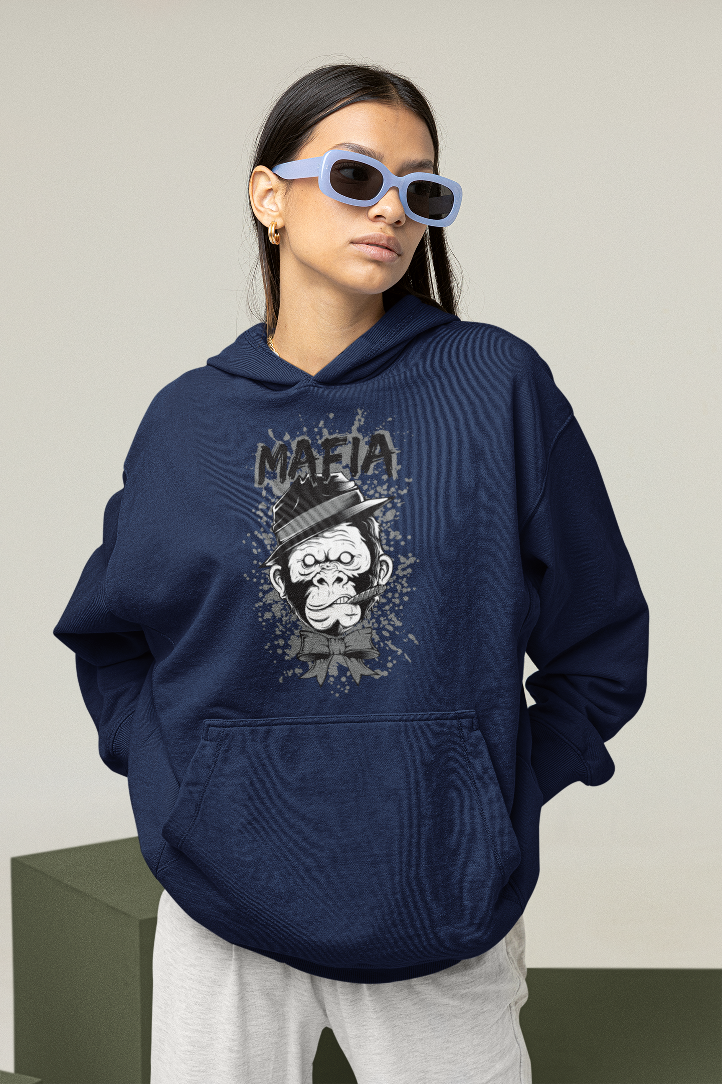 MAFIA MONKEY Streetwear Estampado Frontal - Sudadera con capucha unisex extragrande orgánica Slammer para adultos SH - Sudadera con capucha unisex extragrande orgánica 2.0