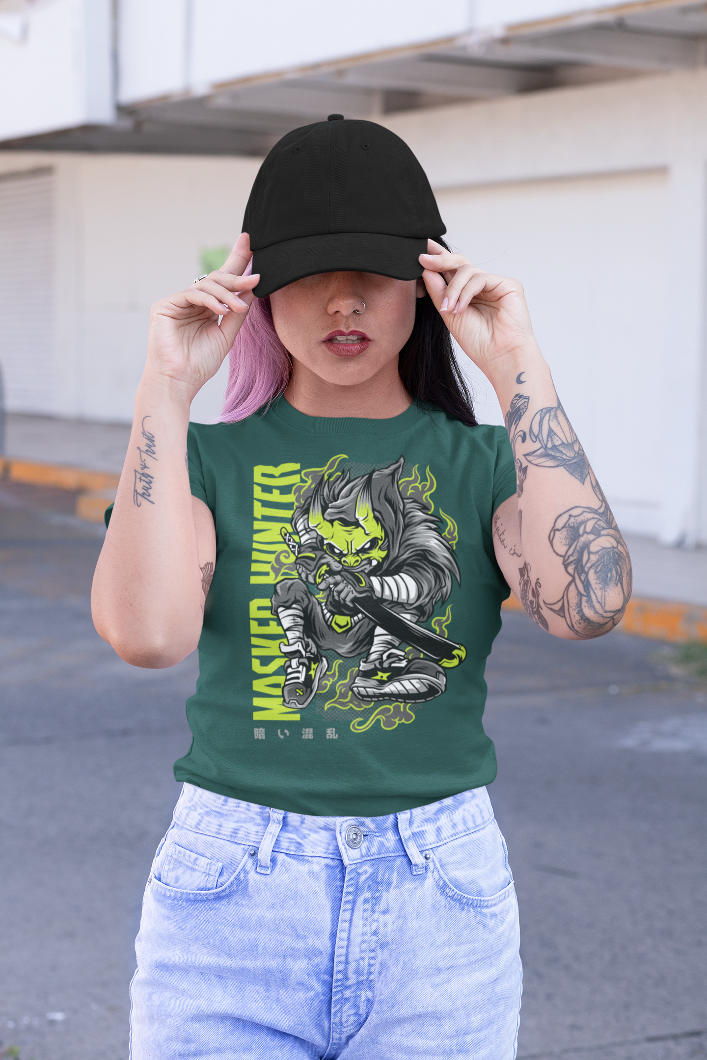 MASKED HUNTER Warrior Green Kryot Streetwear Frontprint - Creator Bio T-Shirt Adult SH