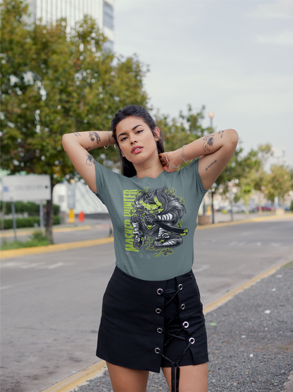 MASKED HUNTER Warrior Green Kryot Streetwear Frontprint - Creator Bio T-Shirt Adult SH