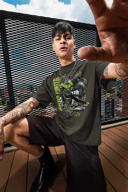 MASKED HUNTER Warrior Green Kryot Streetwear Frontprint - Creator Bio T-Shirt Adult SH