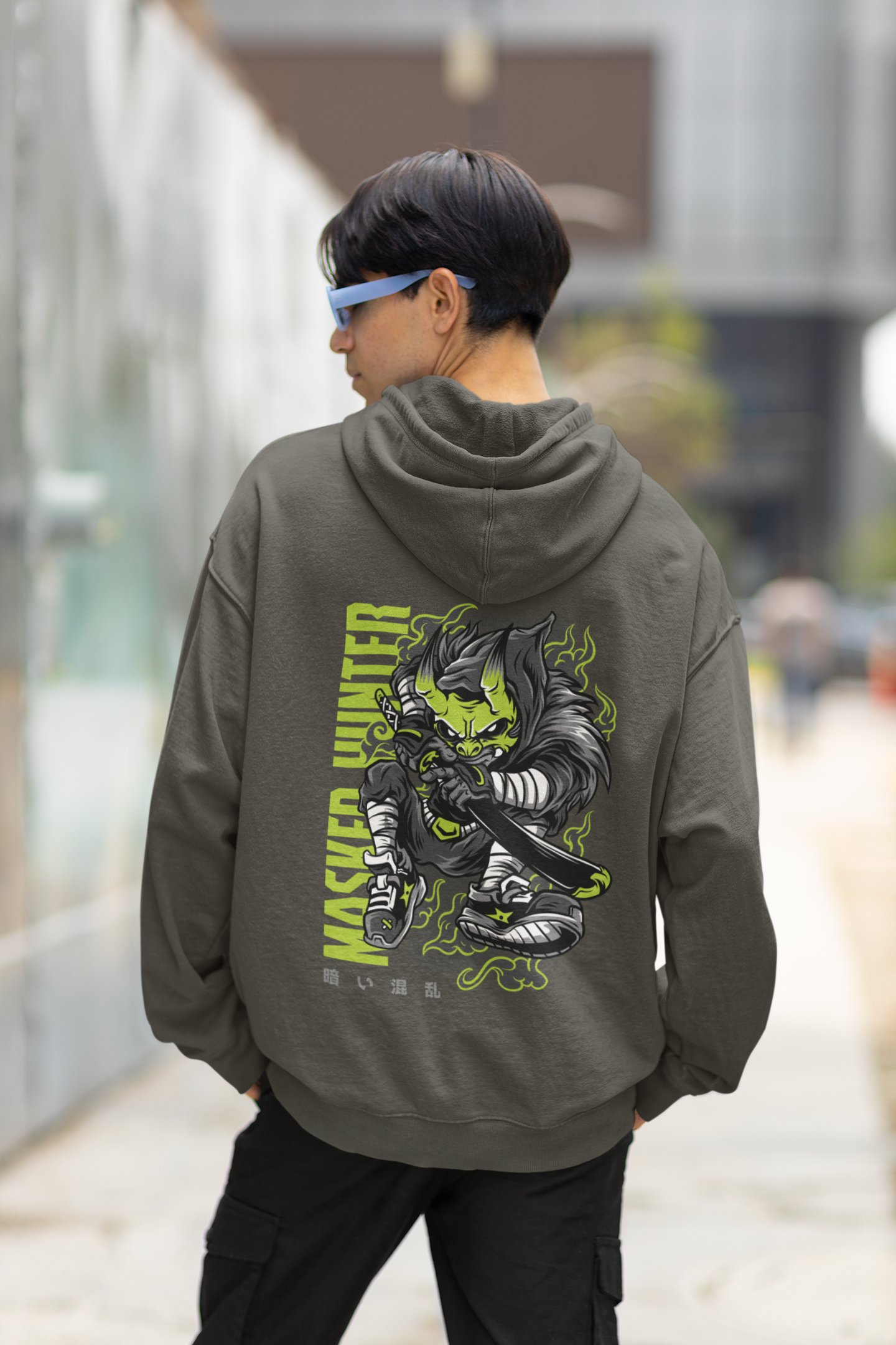 MASKED HUNTER Warrior Green Kryot Streetwear - Slammer Bio Oversized Unisex Hoodie Erwachsenen SH