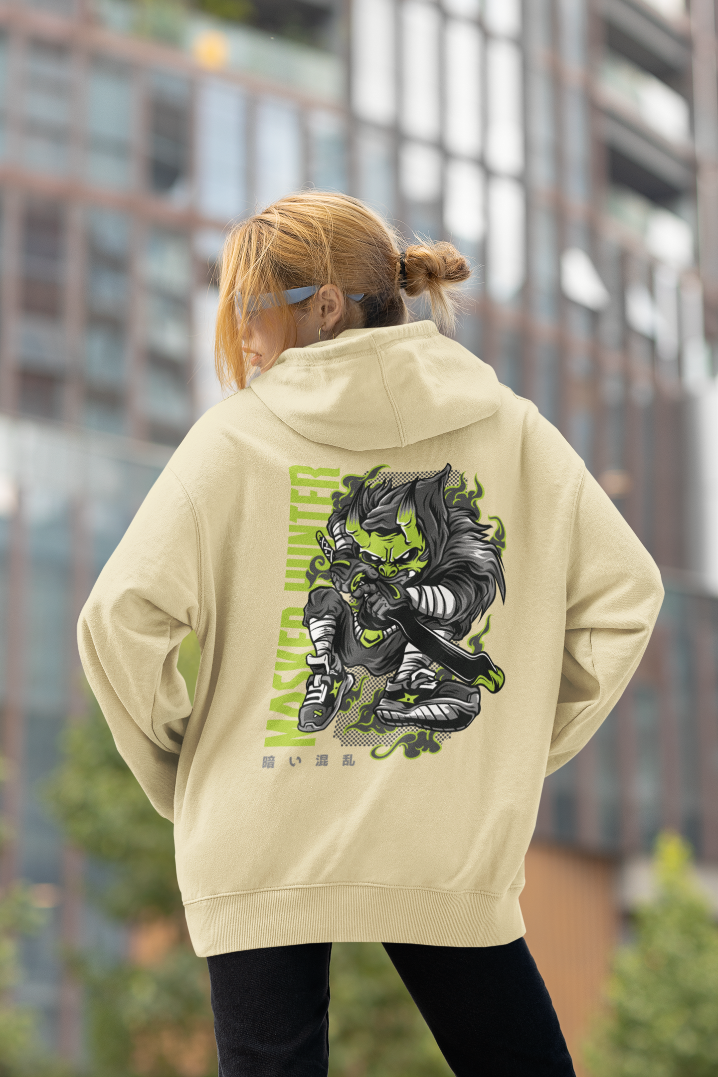 MASKED HUNTER Warrior Green Kryot Streetwear - Slammer Bio Oversized Unisex Hoodie Erwachsenen SH