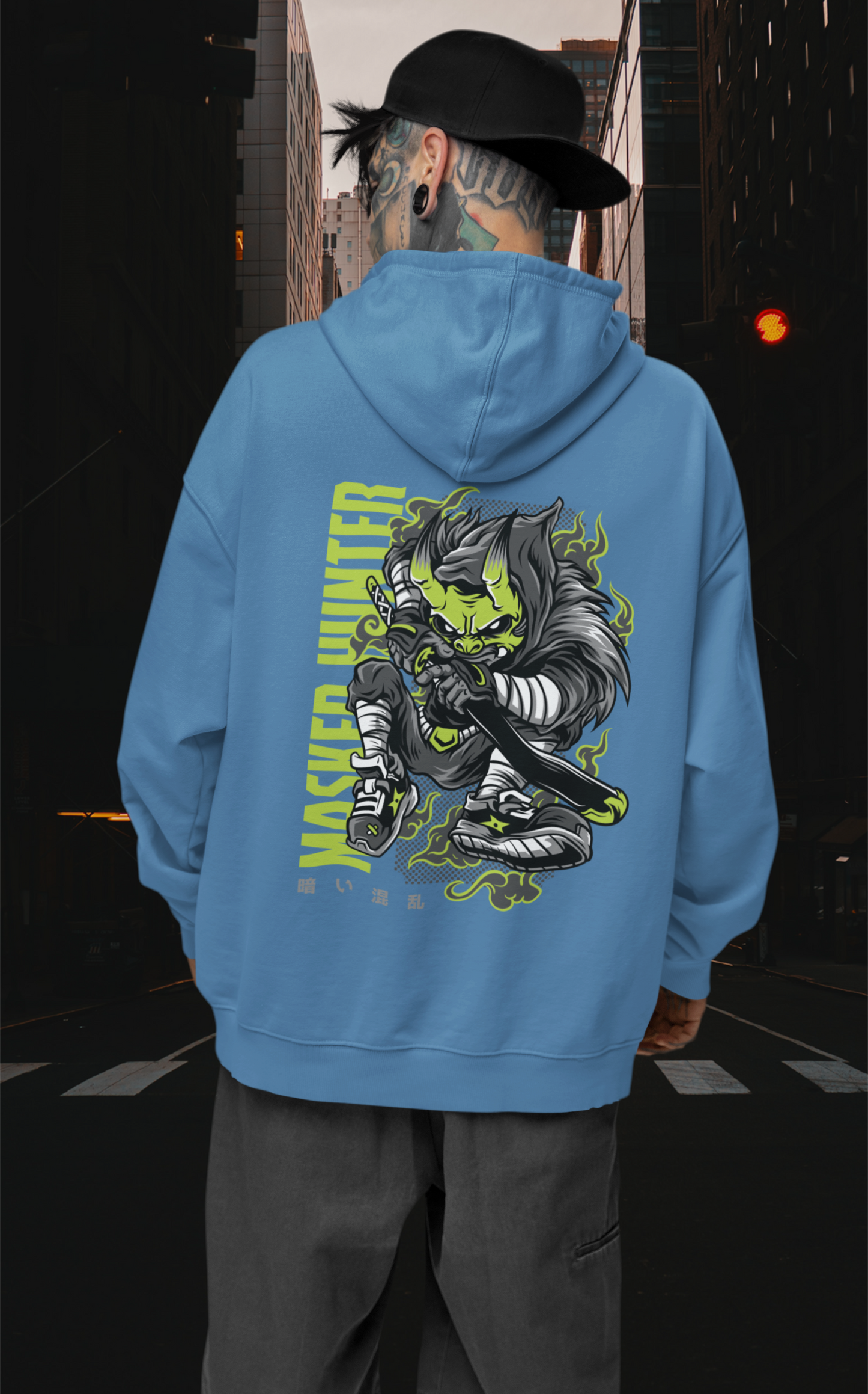 MASKED HUNTER Warrior Green Kryot Streetwear - Slammer Bio Oversized Unisex Hoodie Erwachsenen SH