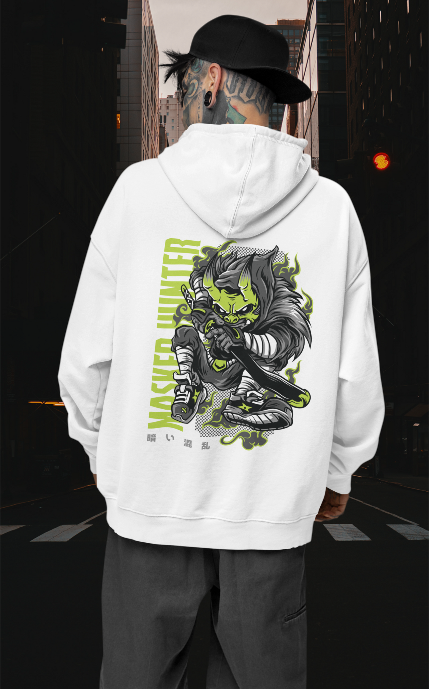 MASKED HUNTER Warrior Green Kryot Streetwear - Slammer Bio Oversized Unisex Hoodie Erwachsenen SH