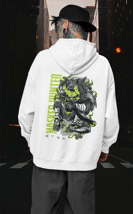 MASKED HUNTER Warrior Green Kryot Streetwear - Slammer Bio Oversized Unisex Hoodie Erwachsenen SH