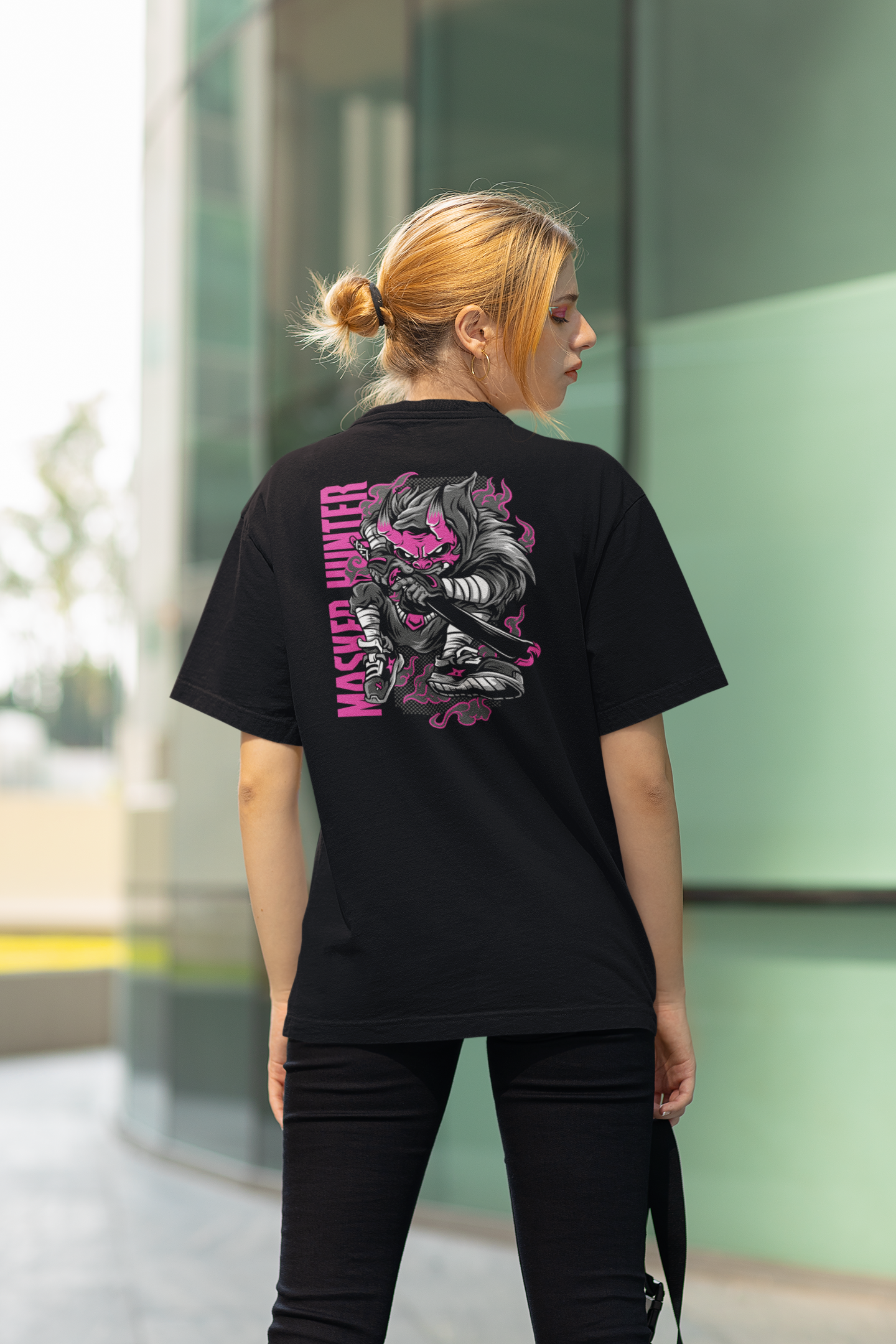 MASKED HUNTER Warrior Streetwear Backprint - Freestyler Bio Oversized Unisex T-Shirt Erwachsene SH