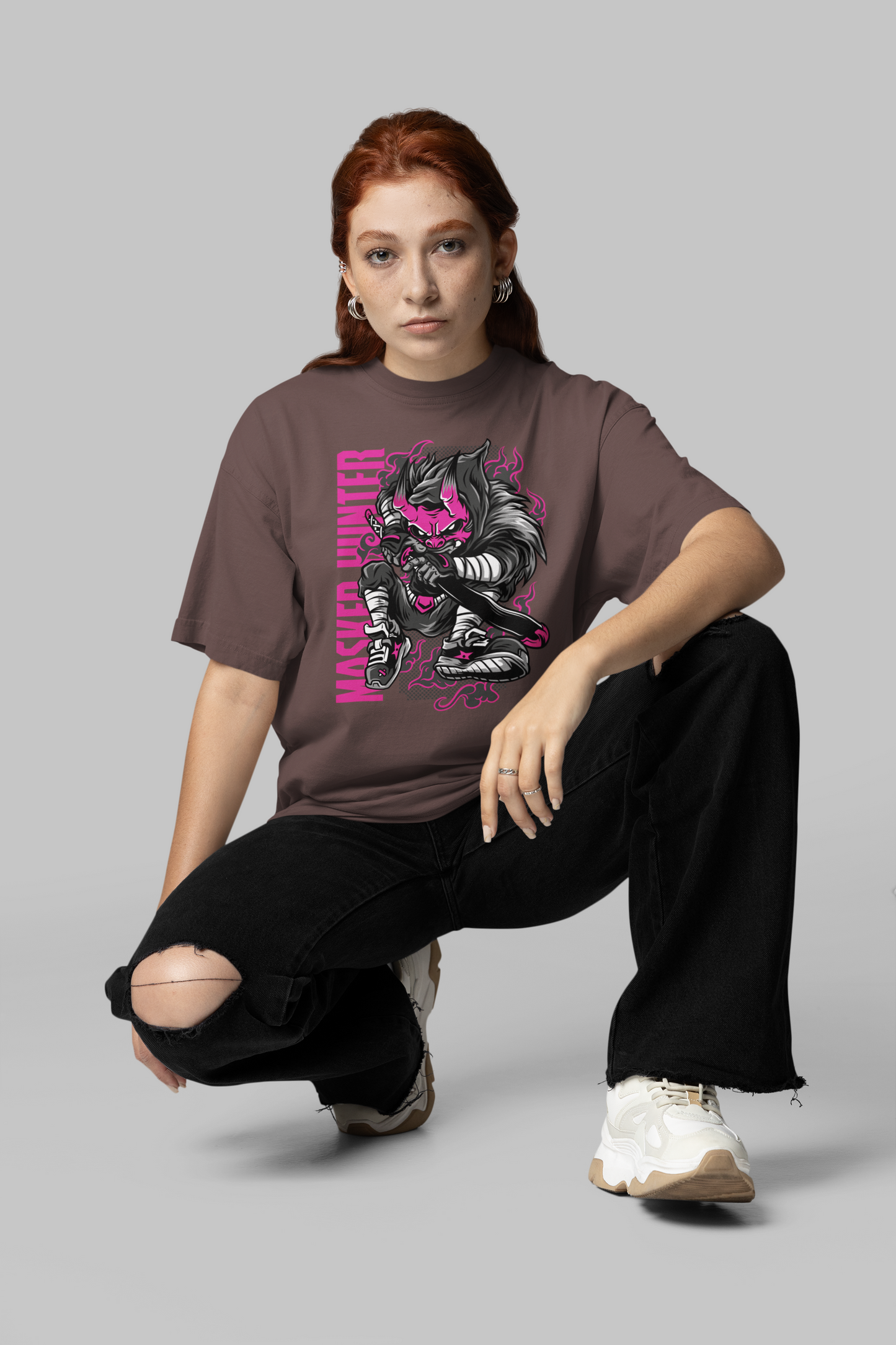 MASKED HUNTER Warrior Streetwear Frontprint - Freestyler Bio Oversized Unisex T-Shirt Erwachsene SH