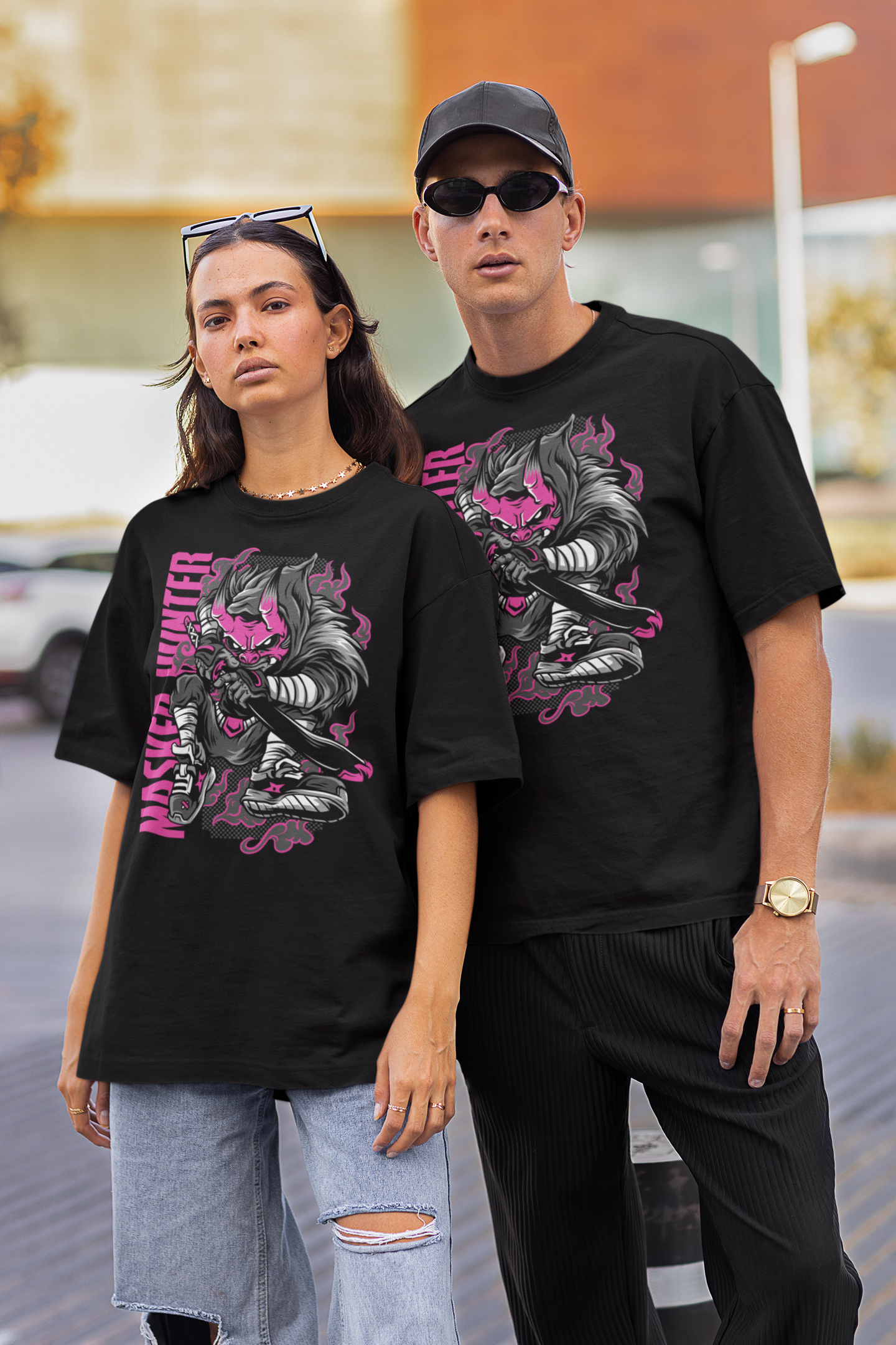 MASKED HUNTER Warrior Streetwear Frontprint - Freestyler Bio Oversized Unisex T-Shirt Erwachsene SH