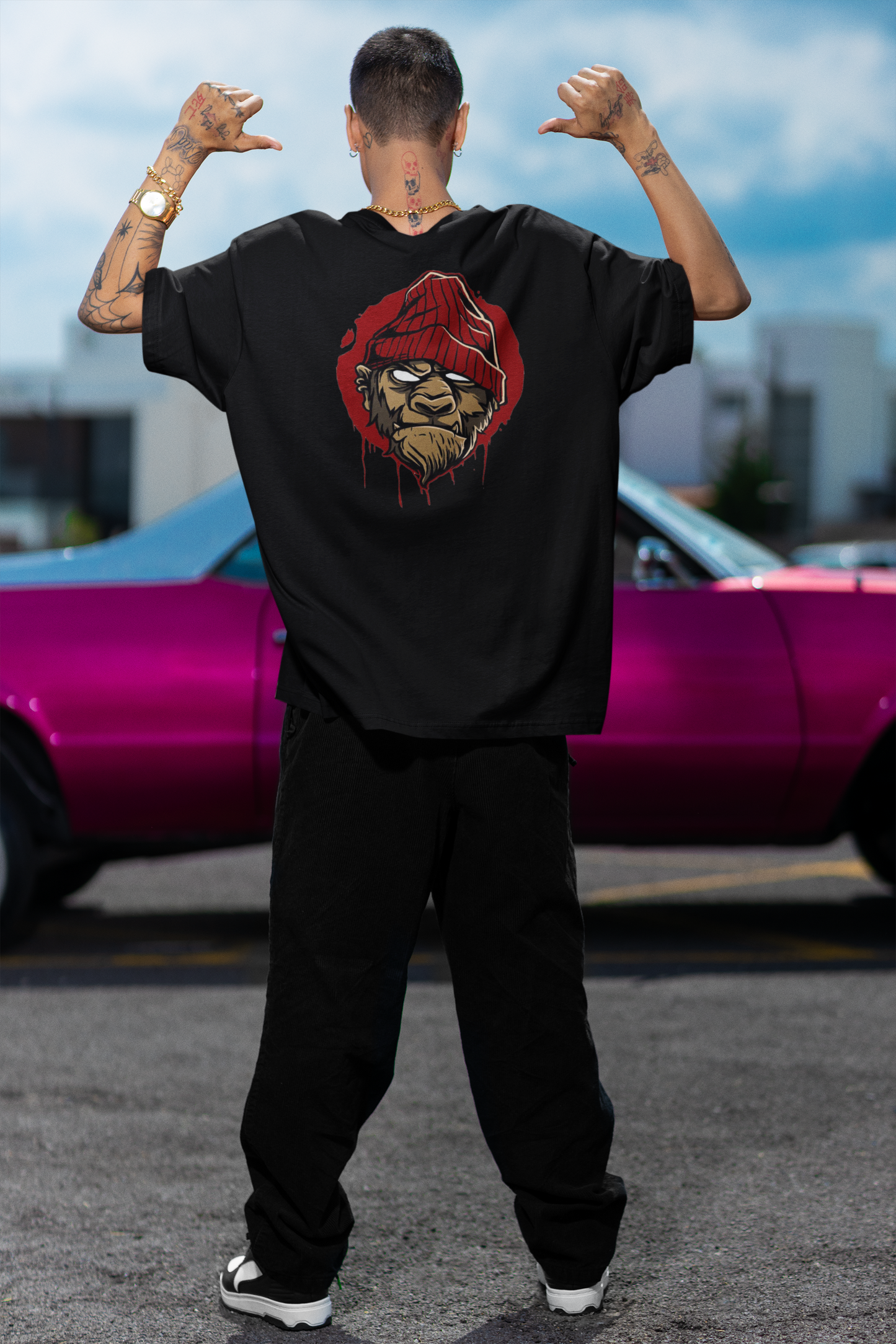 MONKEY BOSS Streetwear Backprint - Freestyler Bio Oversized Unisex T-Shirt Erwachsenen SH
