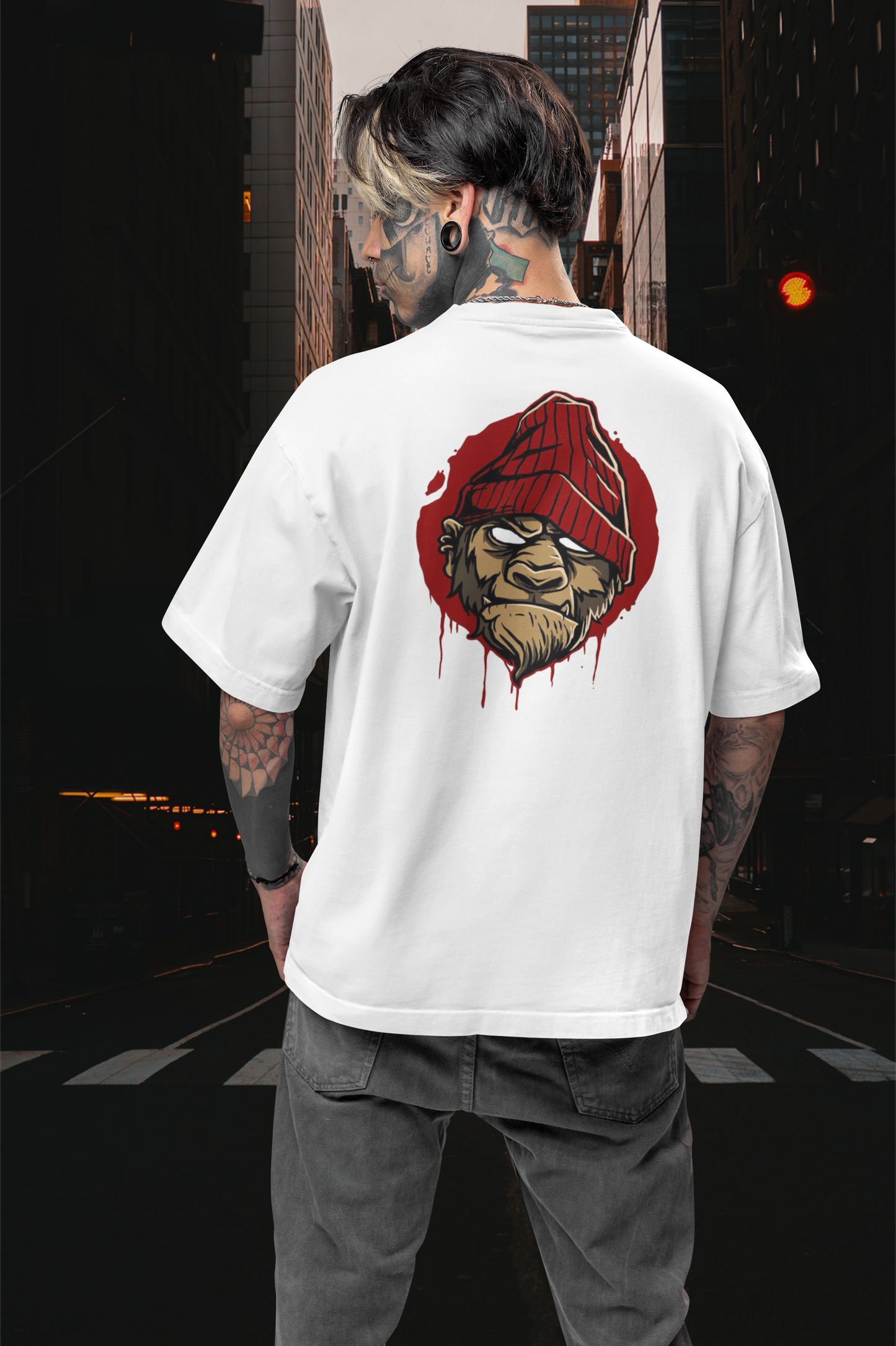 MONKEY BOSS Streetwear Backprint - Freestyler Bio Oversized Unisex T-Shirt Erwachsenen SH