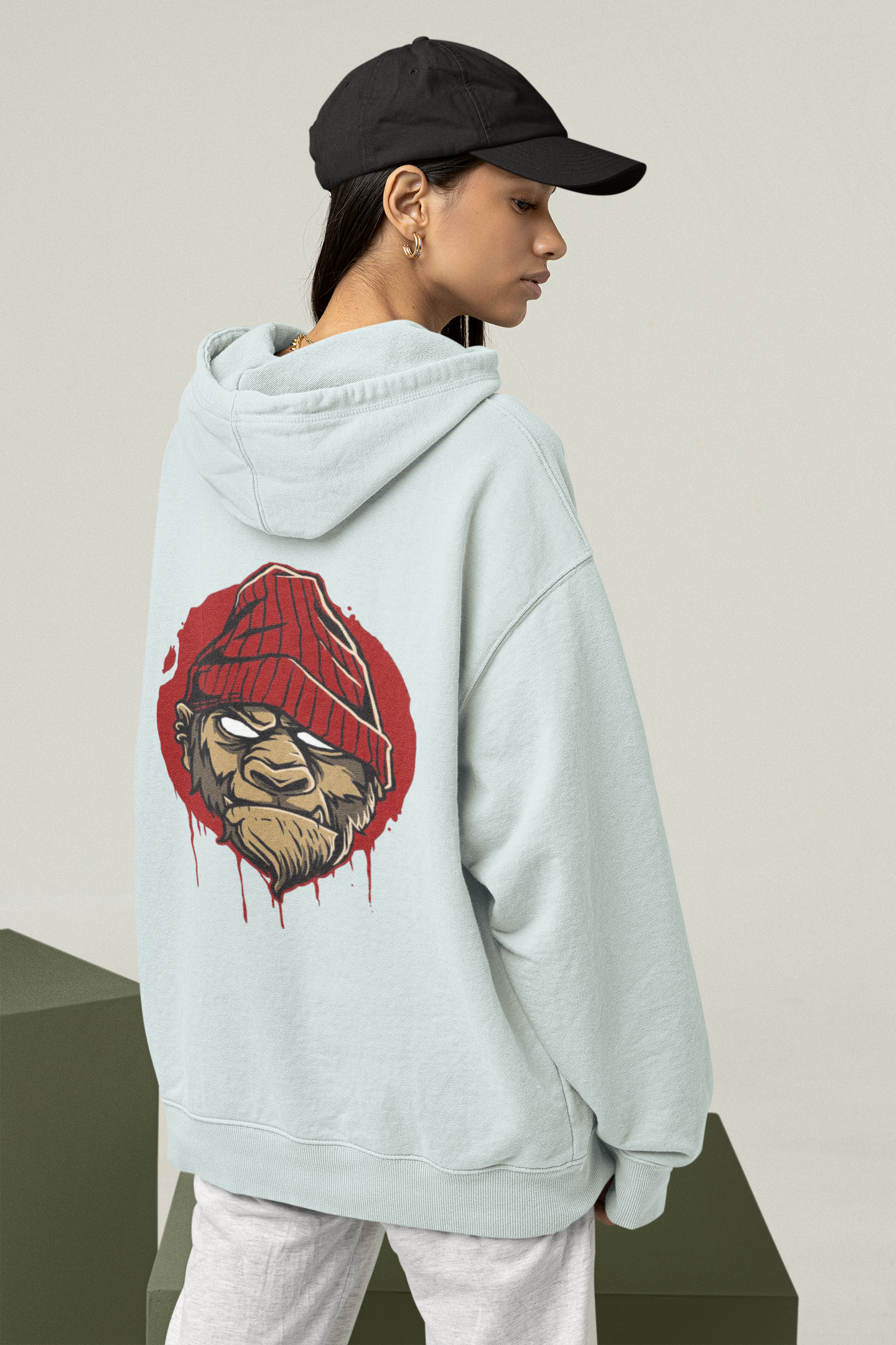 Sudadera unisex extragrande de algodón orgánico con estampado en la espalda de MONKEY BOSS Streetwear - SH - Sudadera unisex extragrande de algodón orgánico 2.0