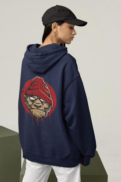 Sudadera unisex extragrande de algodón orgánico con estampado en la espalda de MONKEY BOSS Streetwear - SH - Sudadera unisex extragrande de algodón orgánico 2.0