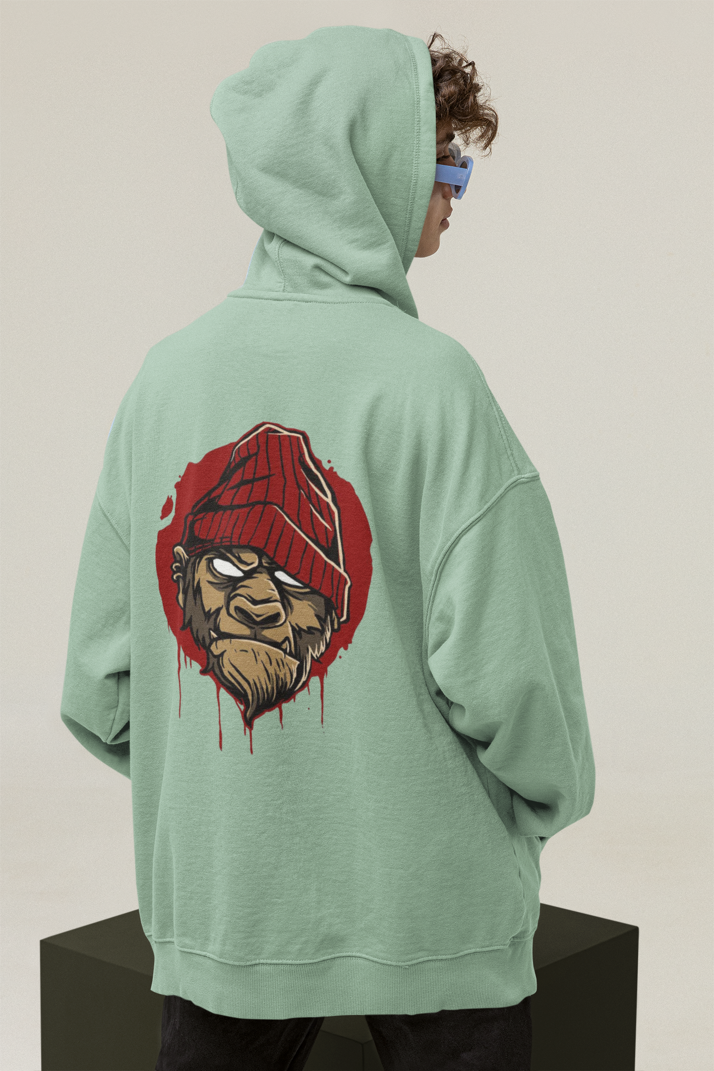 Sudadera unisex extragrande de algodón orgánico con estampado en la espalda de MONKEY BOSS Streetwear - SH - Sudadera unisex extragrande de algodón orgánico 2.0