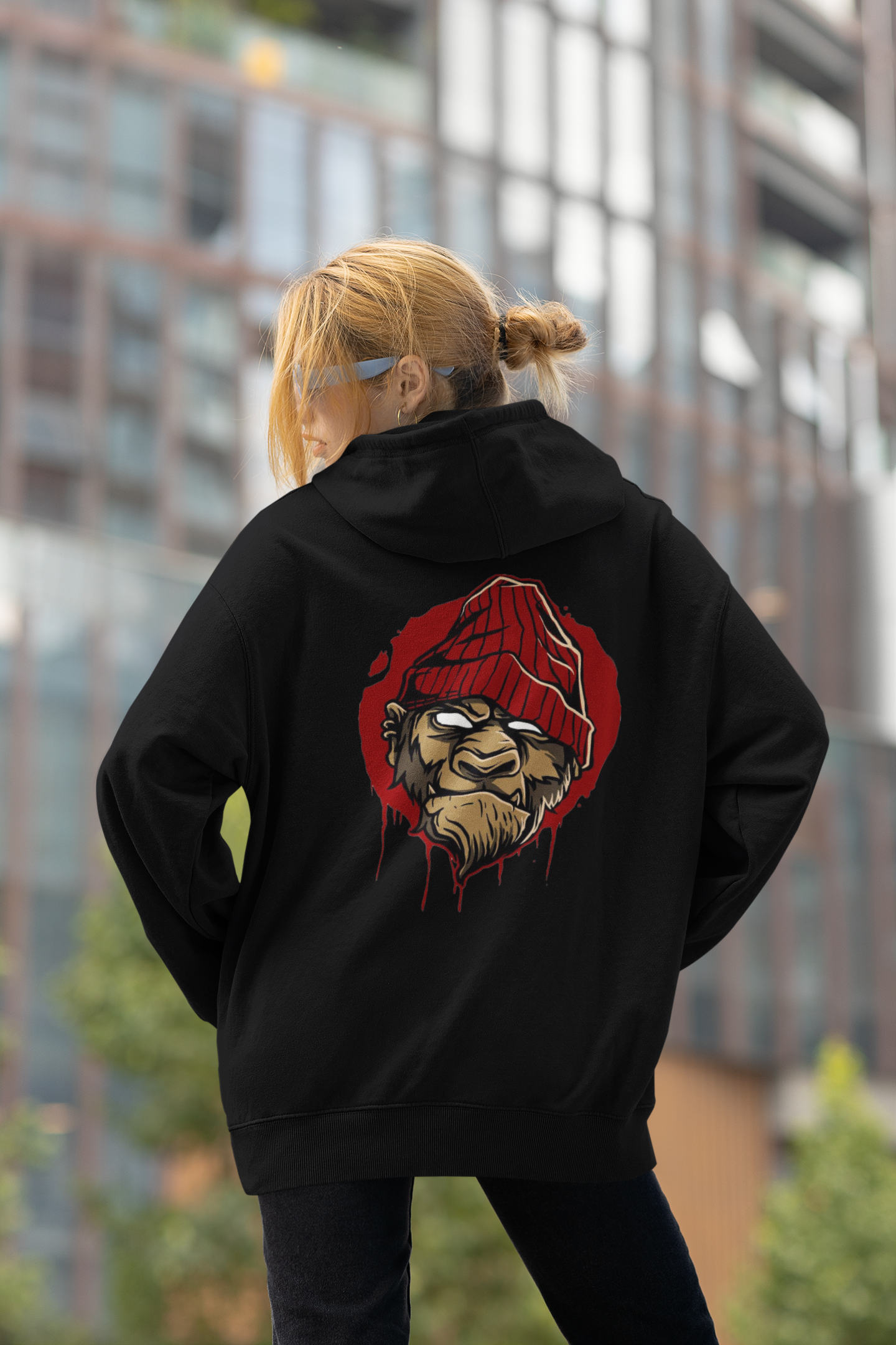 Sudadera unisex extragrande de algodón orgánico con estampado en la espalda de MONKEY BOSS Streetwear - SH - Sudadera unisex extragrande de algodón orgánico 2.0