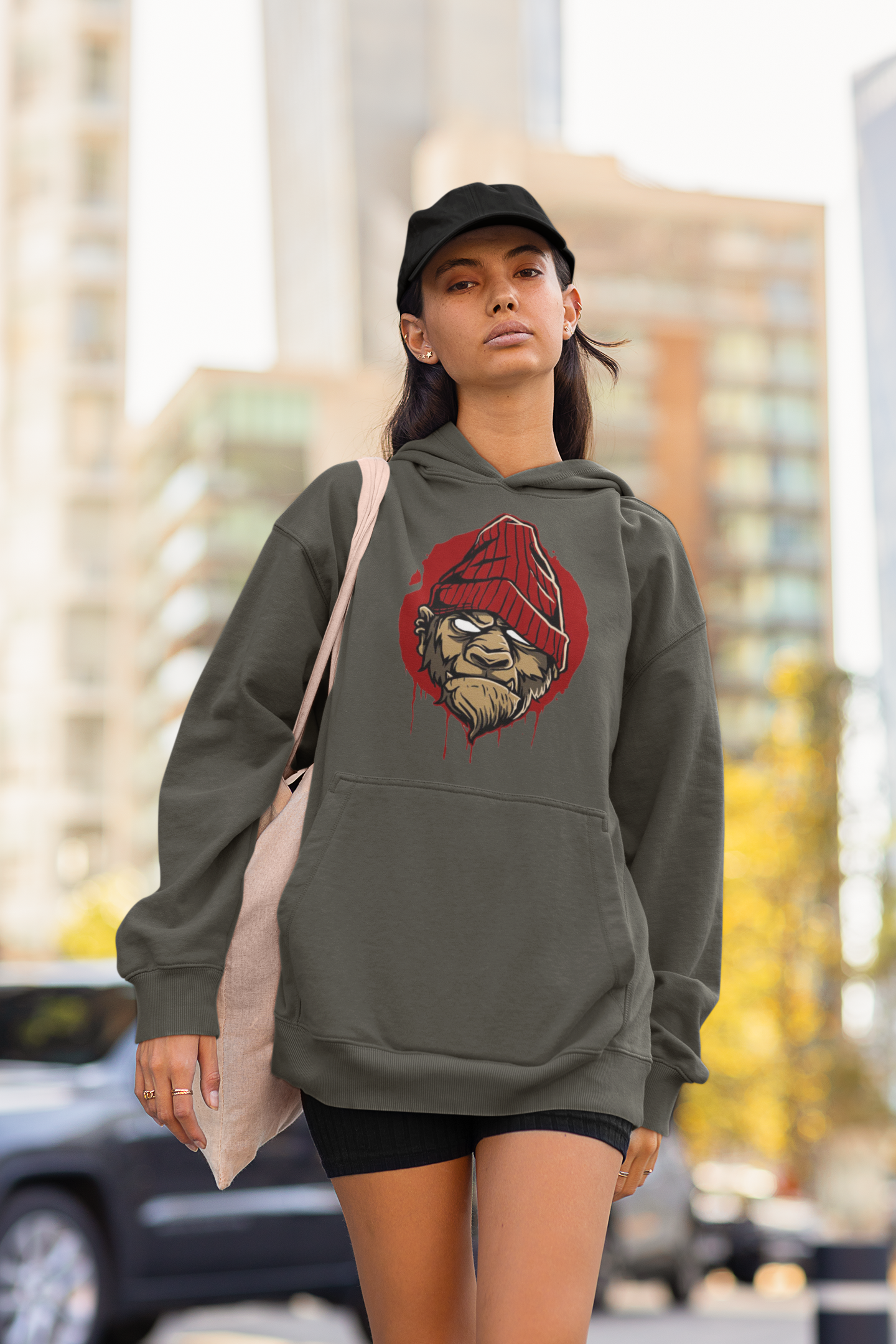 Sudadera con capucha unisex extragrande de algodón orgánico MONKEY BOSS Streetwear con estampado frontal - Slammer - Sudadera con capucha extragrande de algodón orgánico unisex 2.0