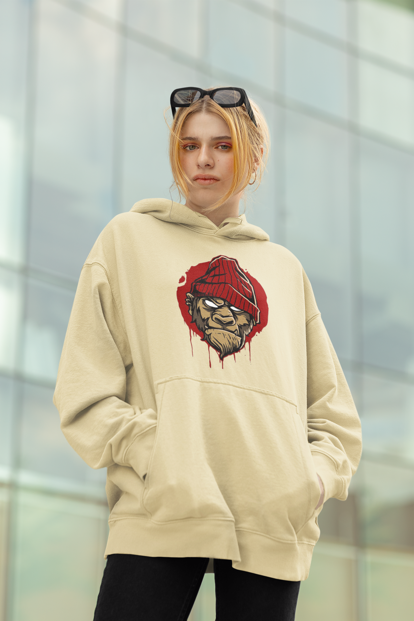 Sudadera con capucha unisex extragrande de algodón orgánico MONKEY BOSS Streetwear con estampado frontal - Slammer - Sudadera con capucha extragrande de algodón orgánico unisex 2.0
