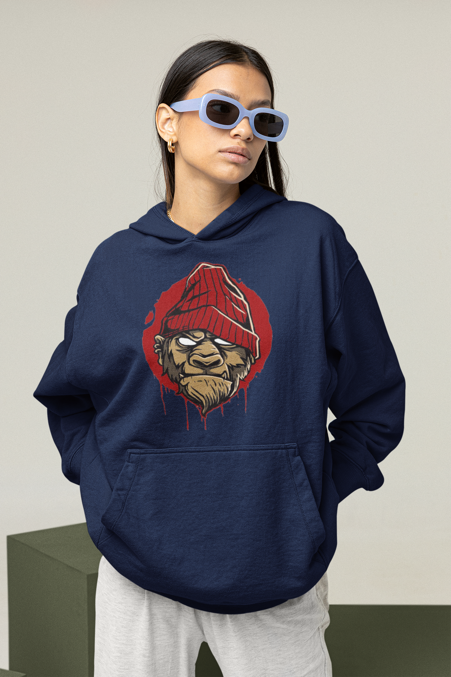 Sudadera con capucha unisex extragrande de algodón orgánico MONKEY BOSS Streetwear con estampado frontal - Slammer - Sudadera con capucha extragrande de algodón orgánico unisex 2.0