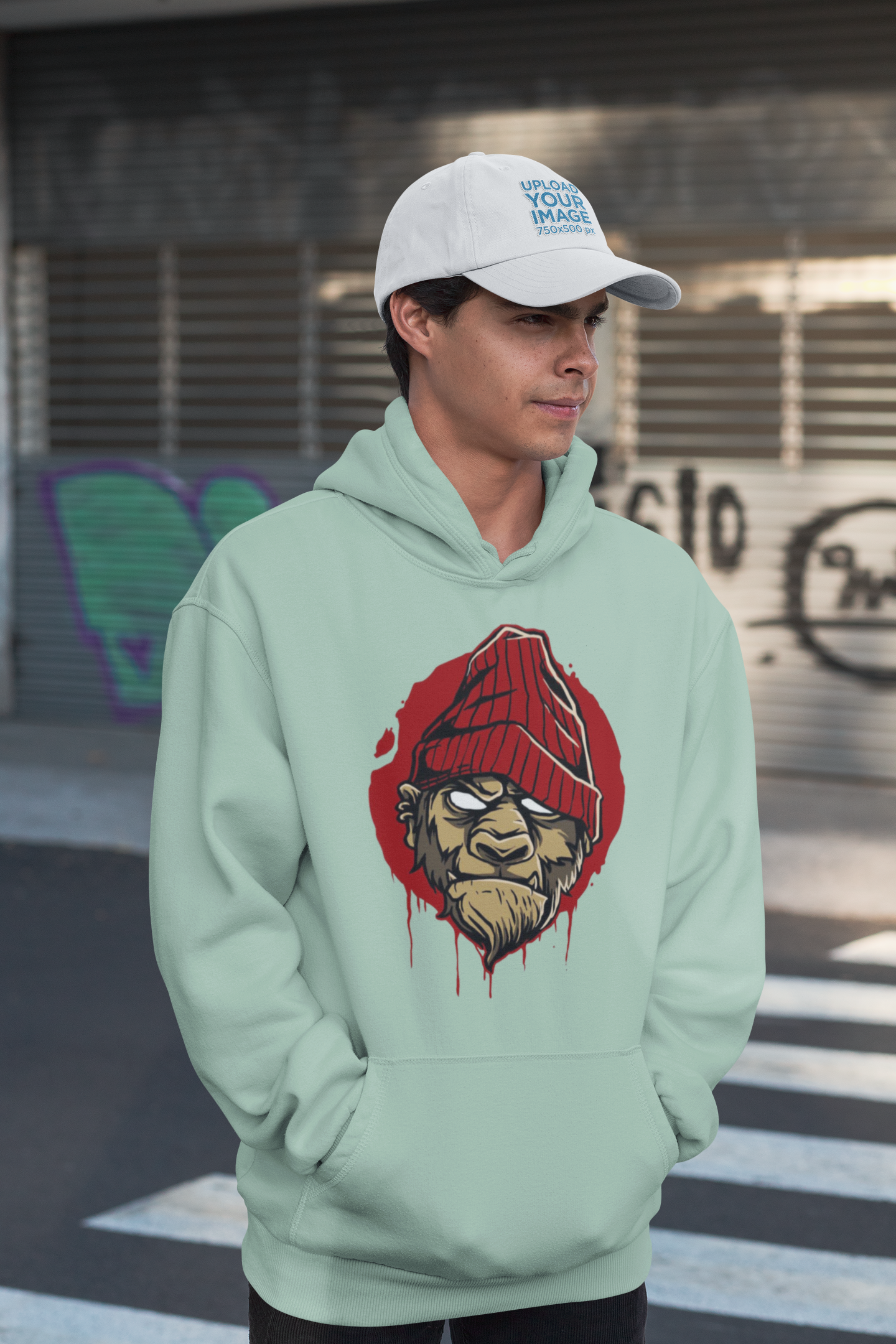 Sudadera con capucha unisex extragrande de algodón orgánico MONKEY BOSS Streetwear con estampado frontal - Slammer - Sudadera con capucha extragrande de algodón orgánico unisex 2.0