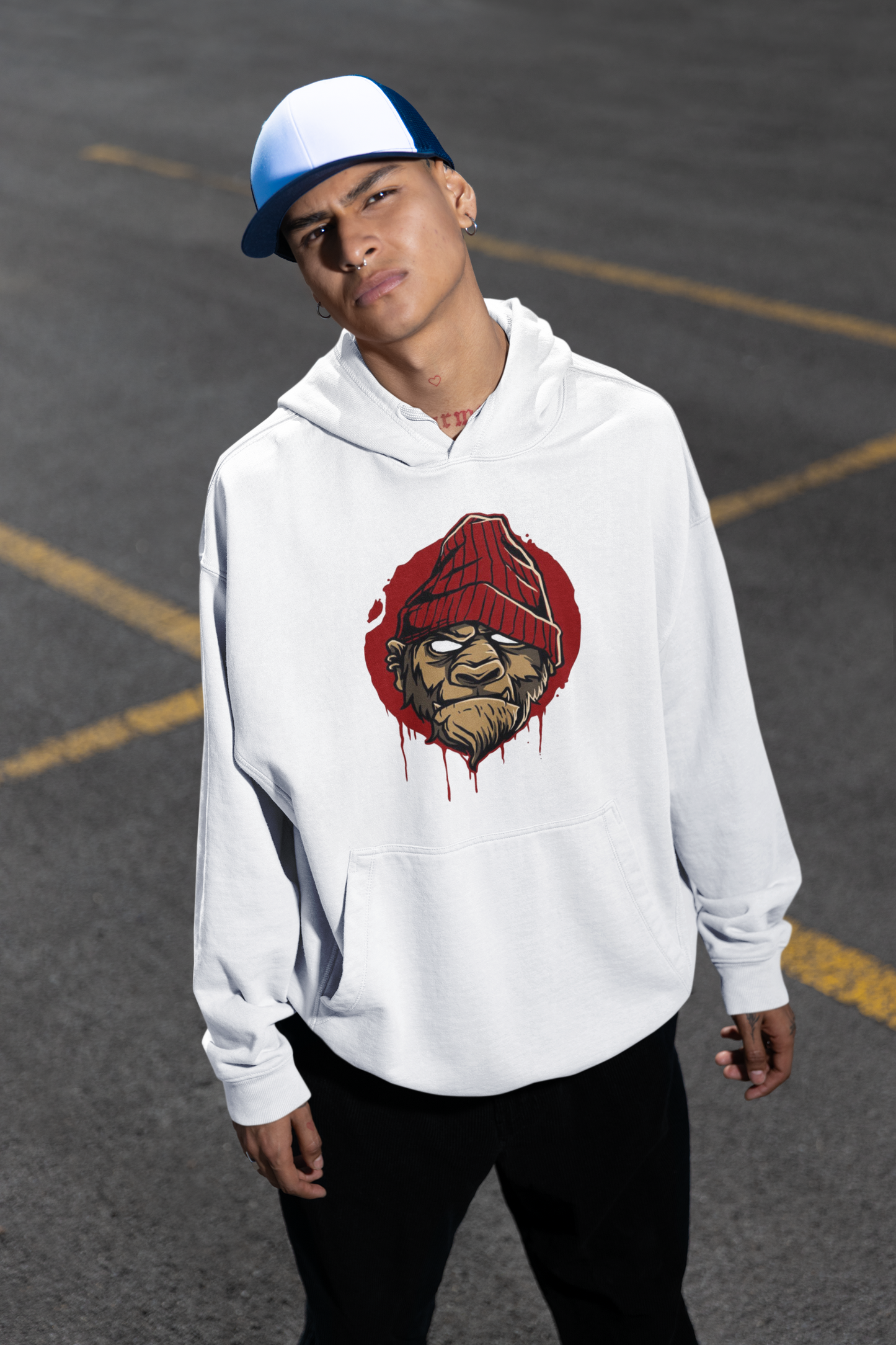 Sudadera con capucha unisex extragrande de algodón orgánico MONKEY BOSS Streetwear con estampado frontal - Slammer - Sudadera con capucha extragrande de algodón orgánico unisex 2.0