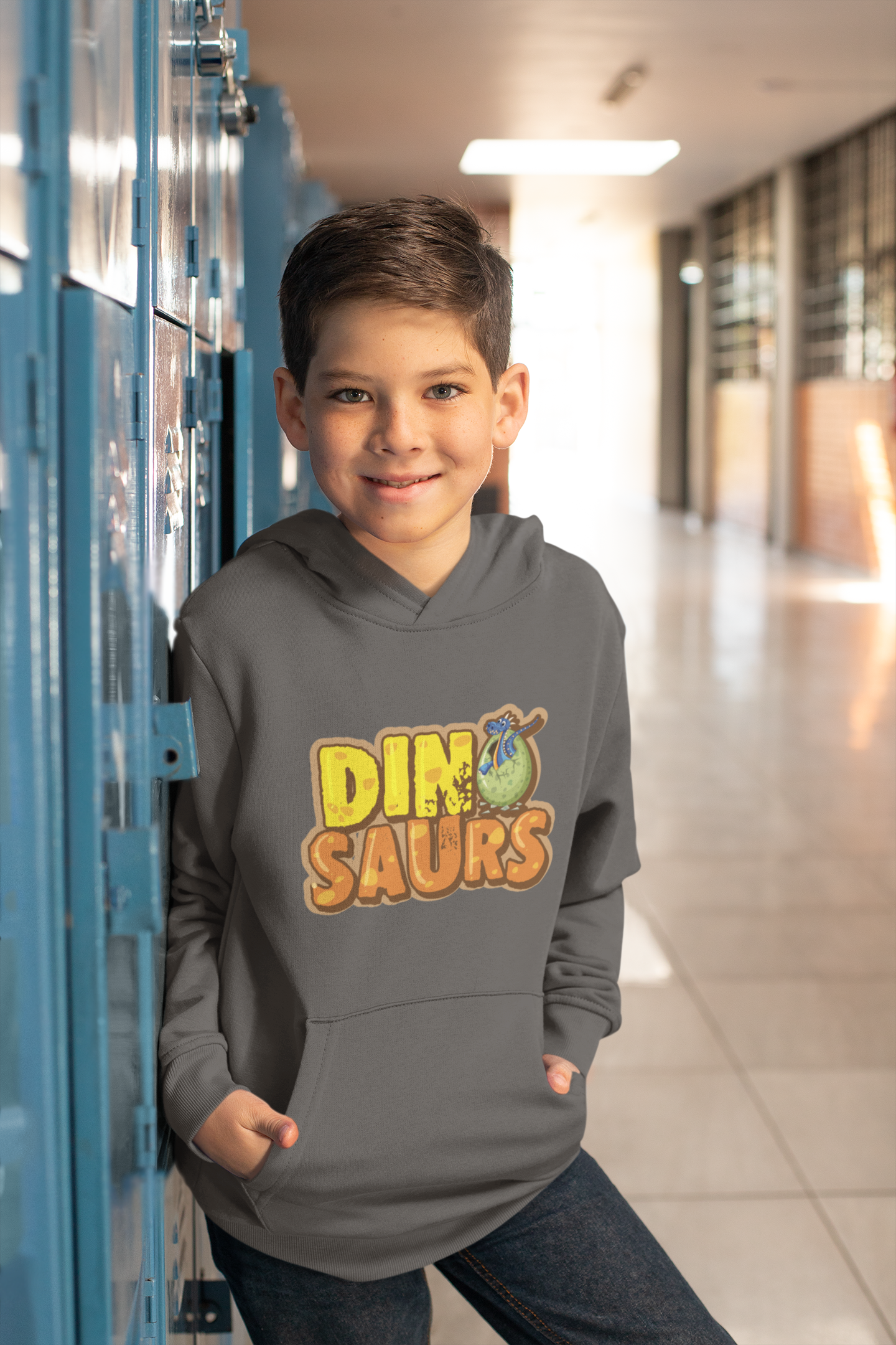 Hochwertiger Mittelschwerer Fleece-Hoodie für Jugendliche - Cartoon Dinosaurier schlüpft aus Ei - Weltweit verfügbar - GL