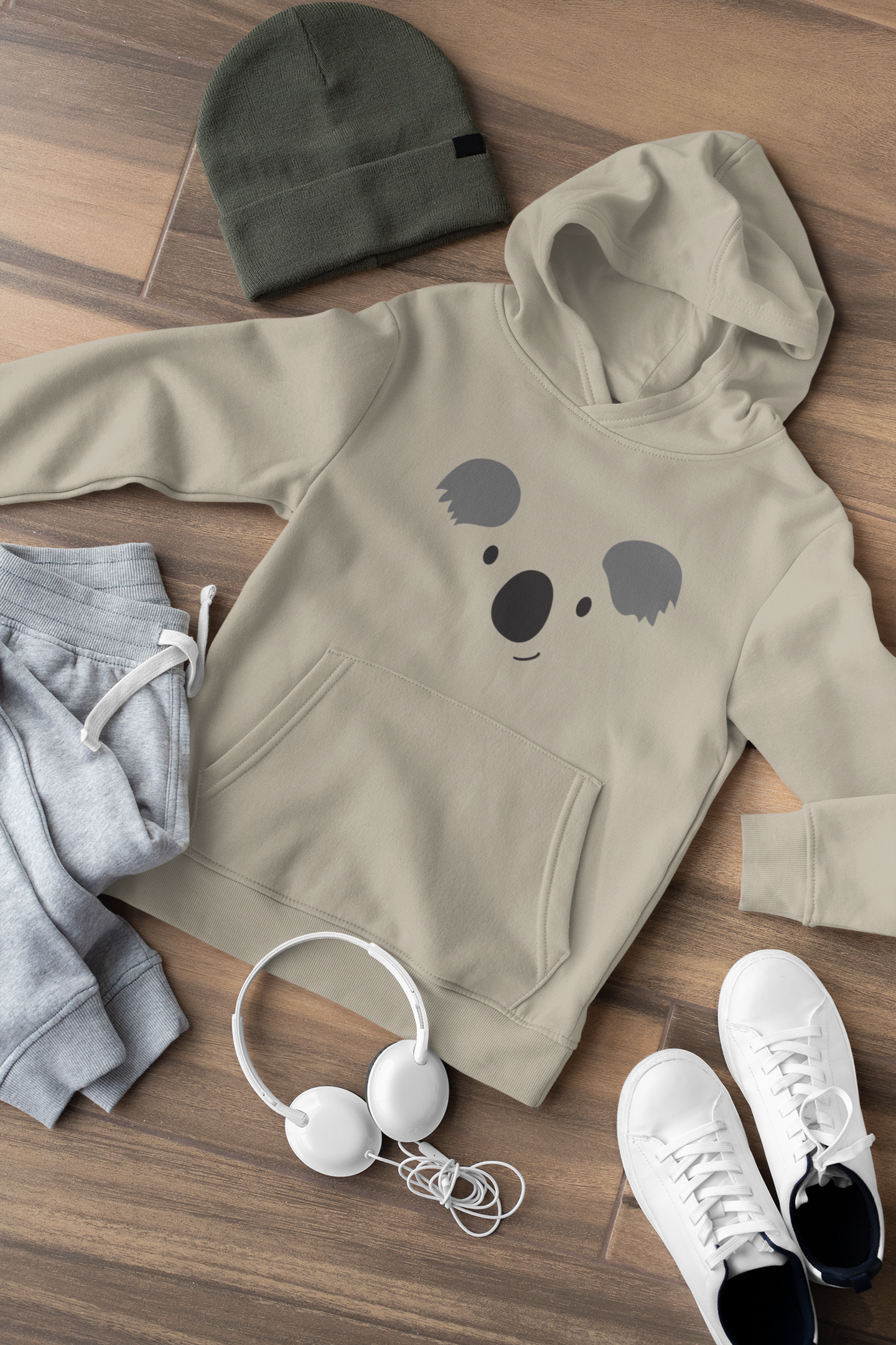 Hochwertiger Mittelschwerer Fleece-Hoodie für Jugendliche - Cartoon Koala Gesicht - Weltweit verfügbar - GL