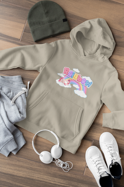 Einhorn liegt unter Rainbow Regenbogen - Hochwertiger Mittelschwerer Fleece-Hoodie für Jugendliche - Weltweit Verfügbar - GL