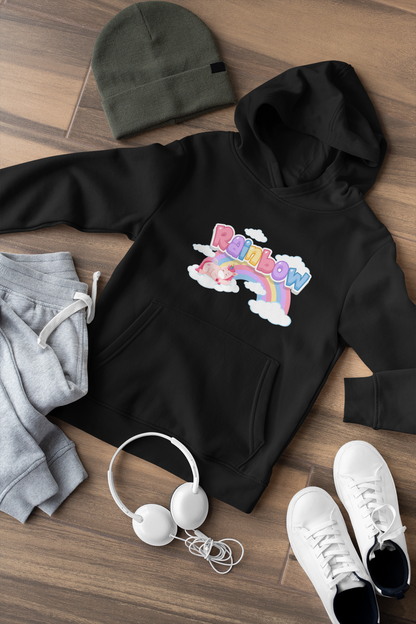 Einhorn liegt unter Rainbow Regenbogen - Hochwertiger Mittelschwerer Fleece-Hoodie für Jugendliche - Weltweit Verfügbar - GL