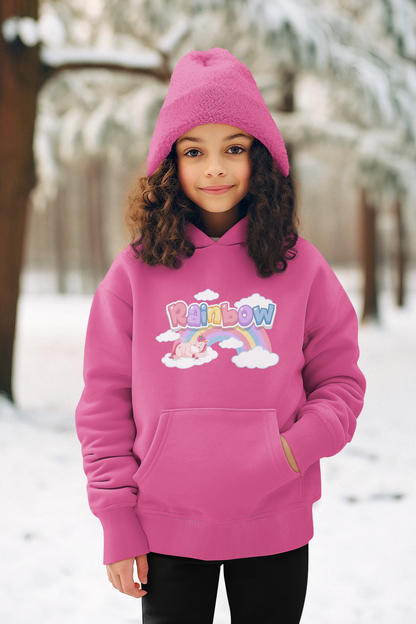 Einhorn liegt unter Rainbow Regenbogen - Hochwertiger Mittelschwerer Fleece-Hoodie für Jugendliche - Weltweit Verfügbar - GL