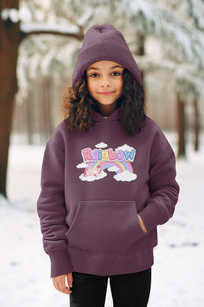 Einhorn liegt unter Rainbow Regenbogen - Hochwertiger Mittelschwerer Fleece-Hoodie für Jugendliche - Weltweit Verfügbar - GL