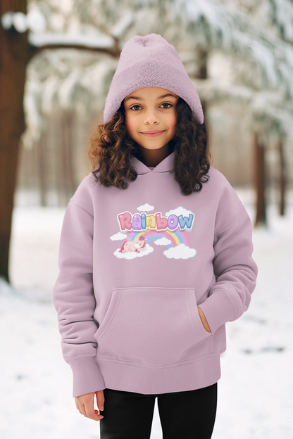 Einhorn liegt unter Rainbow Regenbogen - Hochwertiger Mittelschwerer Fleece-Hoodie für Jugendliche - Weltweit Verfügbar - GL