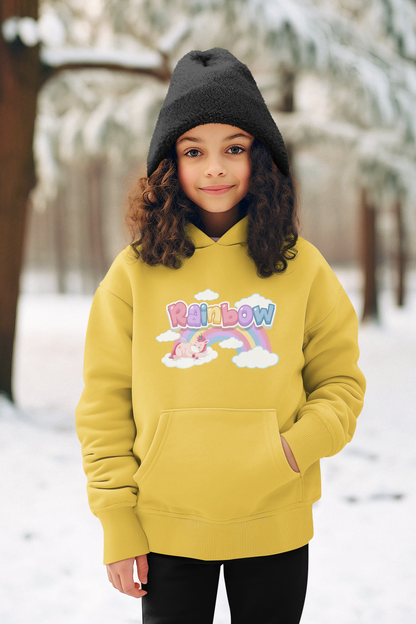Einhorn liegt unter Rainbow Regenbogen - Hochwertiger Mittelschwerer Fleece-Hoodie für Jugendliche - Weltweit Verfügbar - GL